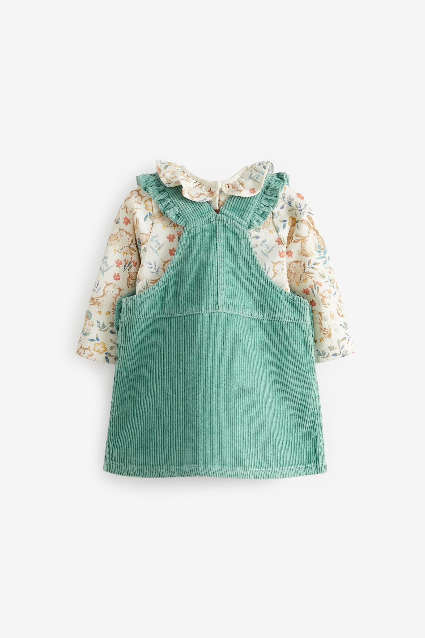 Teal Blue Cord 2 Piece Baby Pinafore Dress And Bodysuit Set (0mths-2yrs)