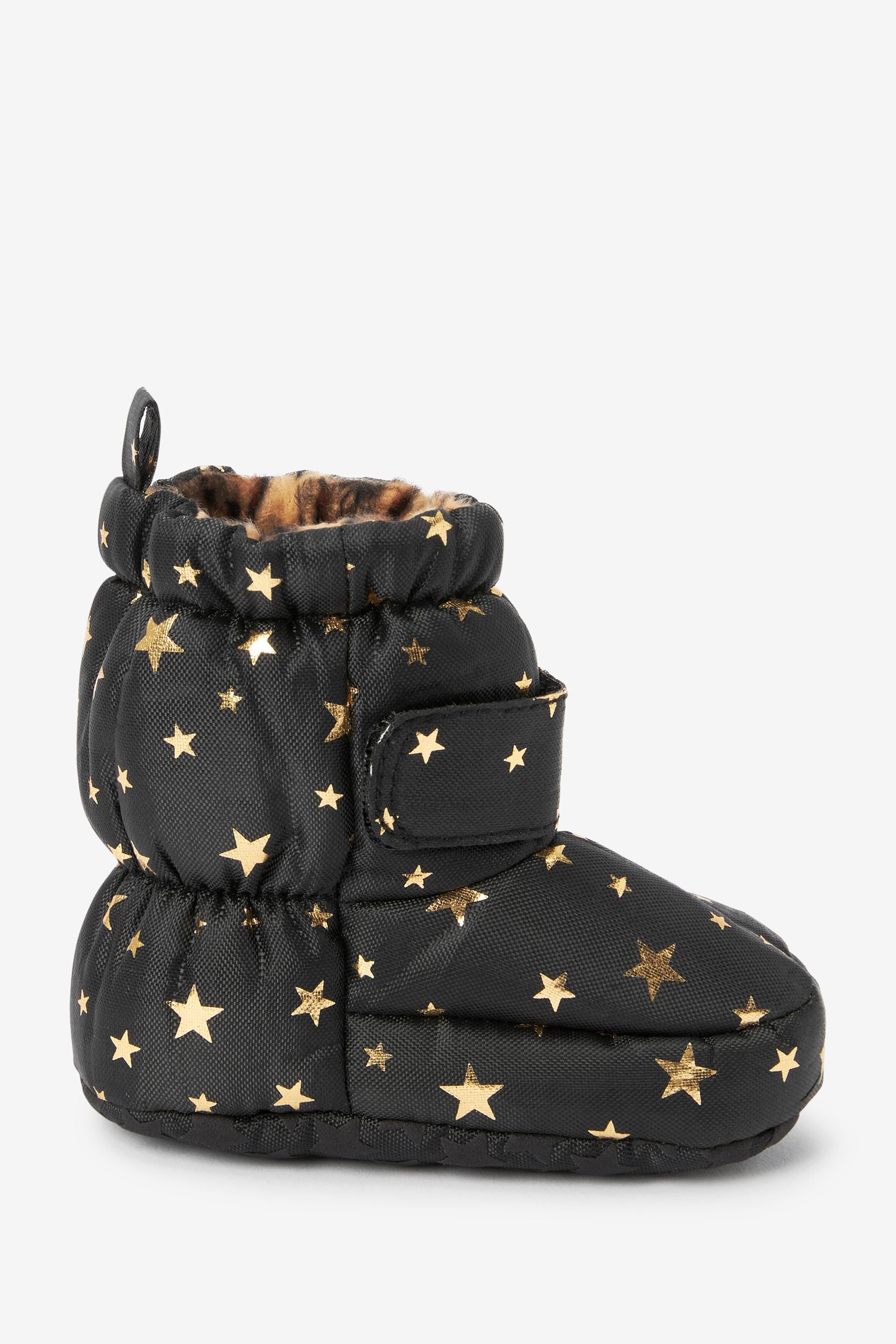 Black/Gold Star Thinsulate Warm Lined Baby Snow Boots (0-24mths)