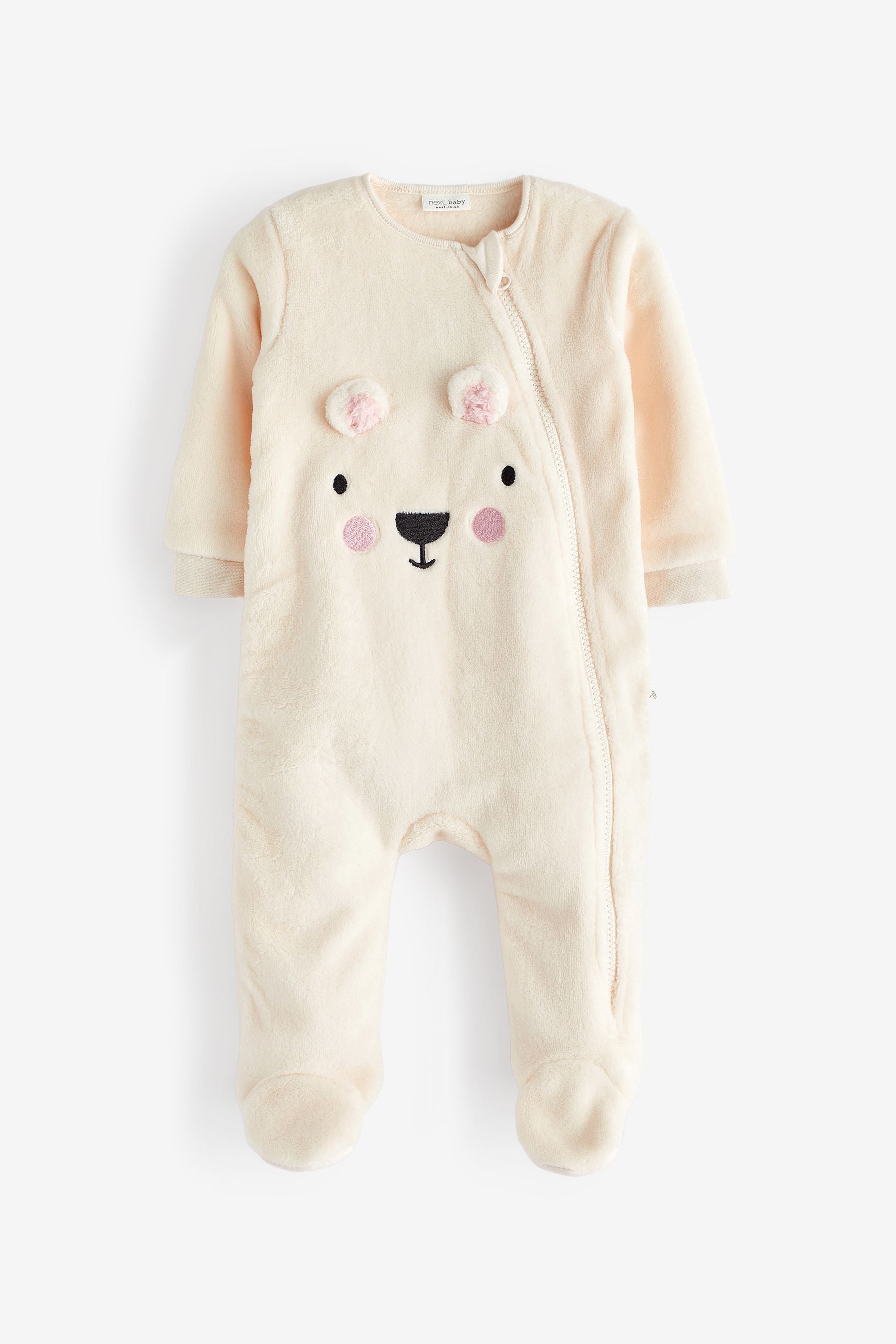 Cream Bear Fleece Baby Sleepsuit