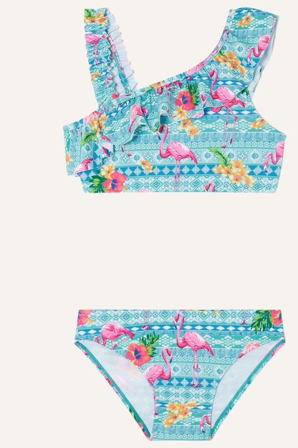 Monsoon Blue Flamingo Stripe Triangle Bikini