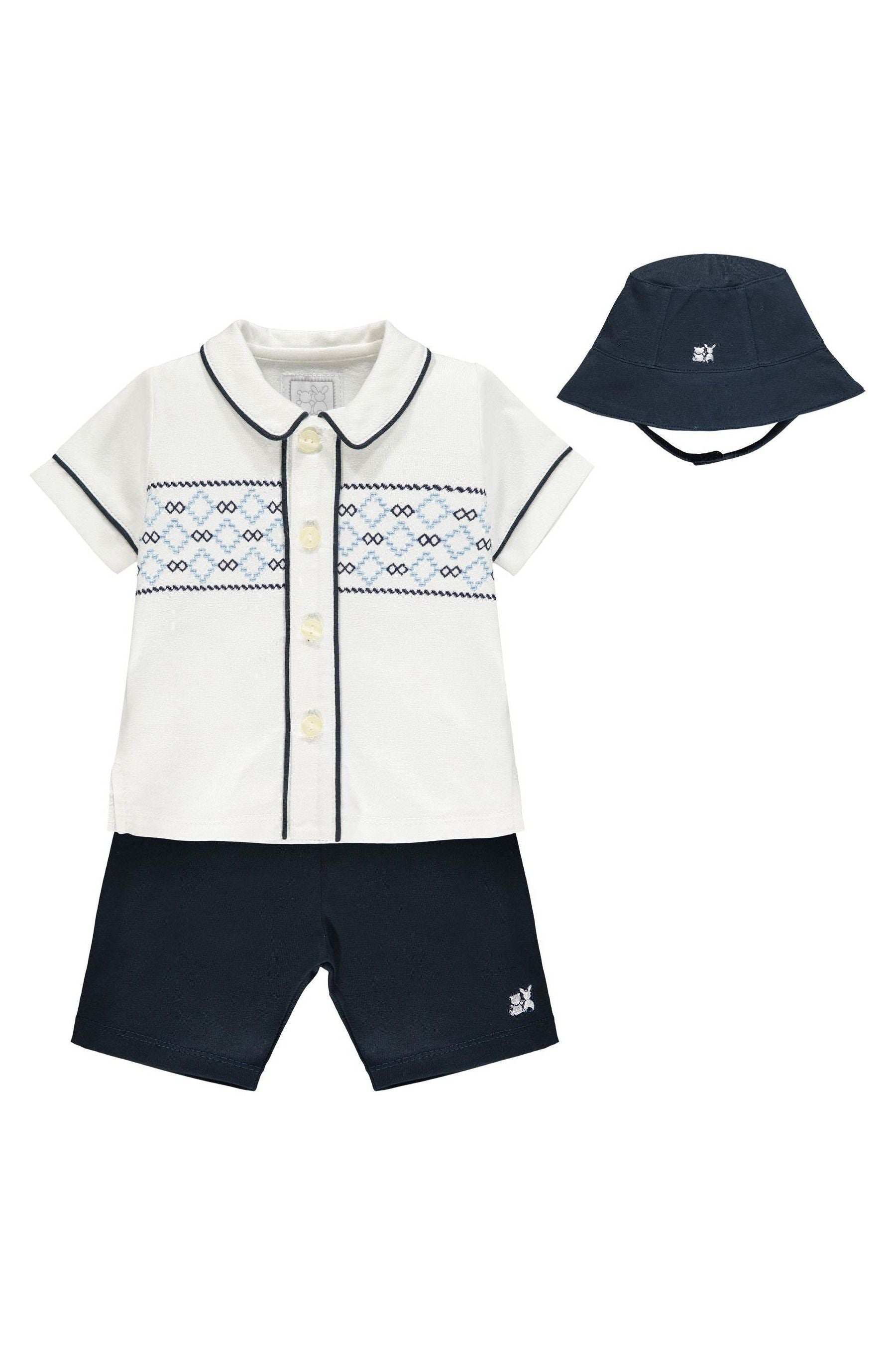 Emile et Rose 2pc Shorts Set with embroidery & Hat