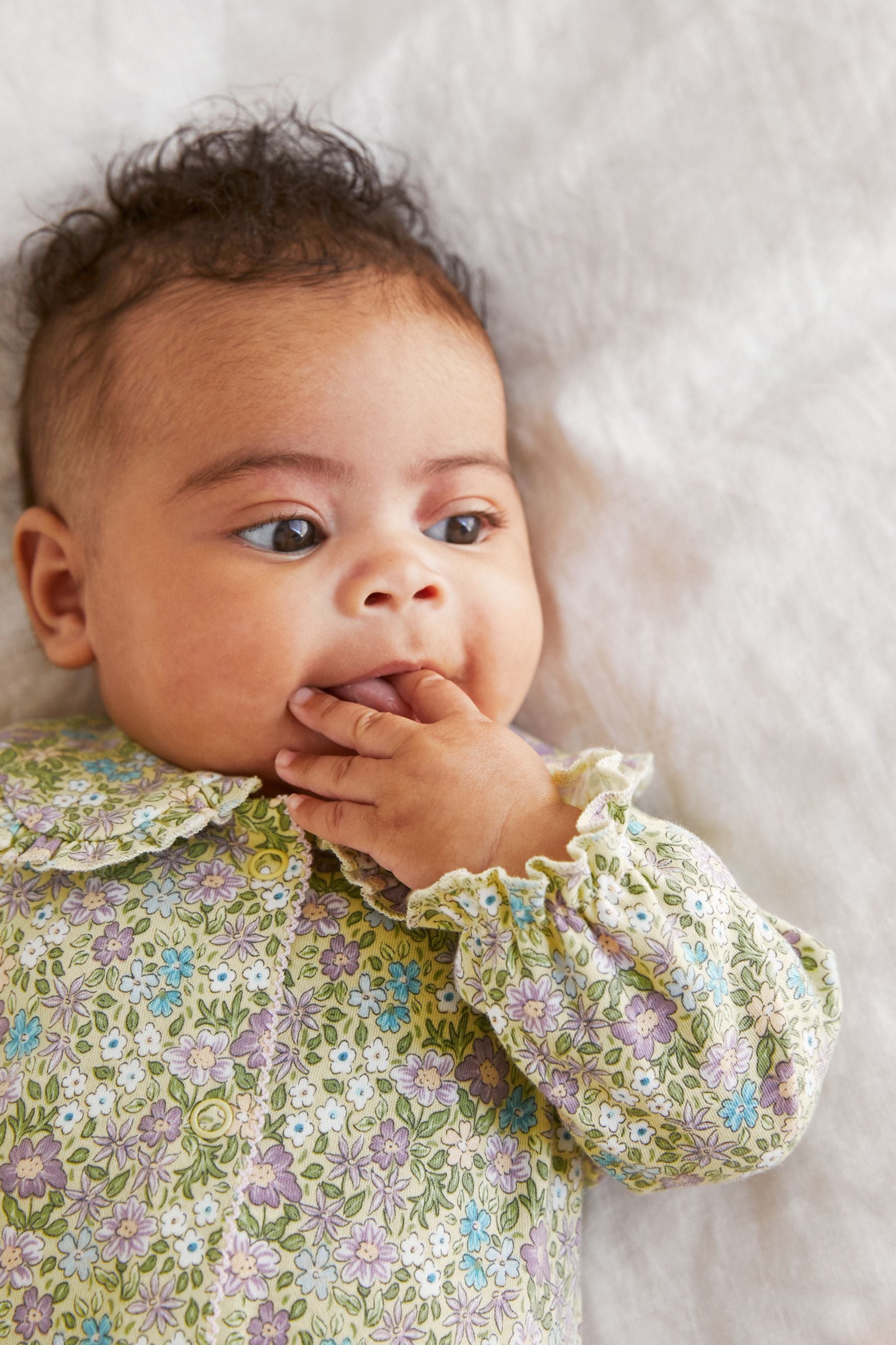 Sage Green Floral With Collar 2 Pack Sleepsuits (0-2yrs)