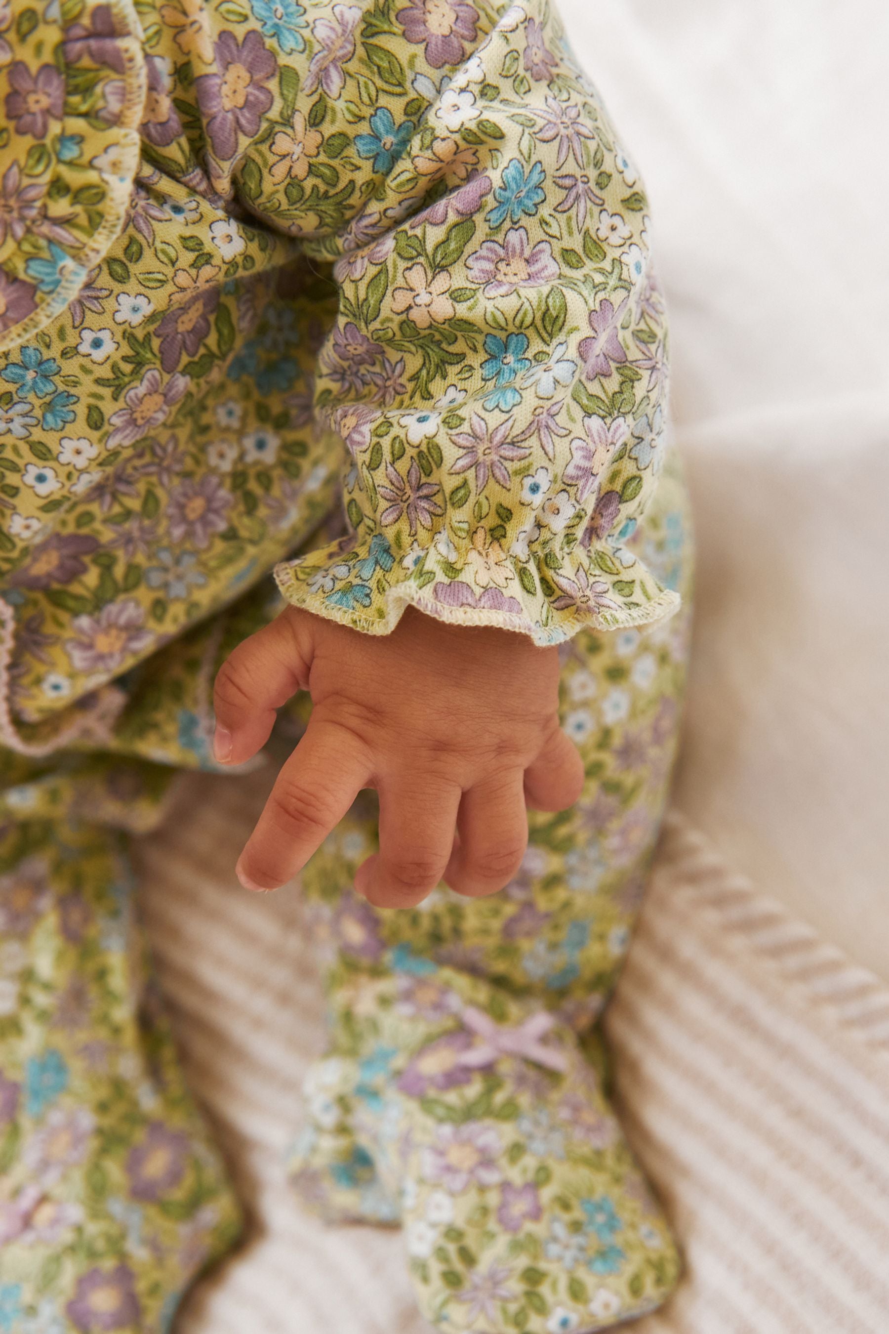 Sage Green Floral With Collar 2 Pack Sleepsuits (0-2yrs)