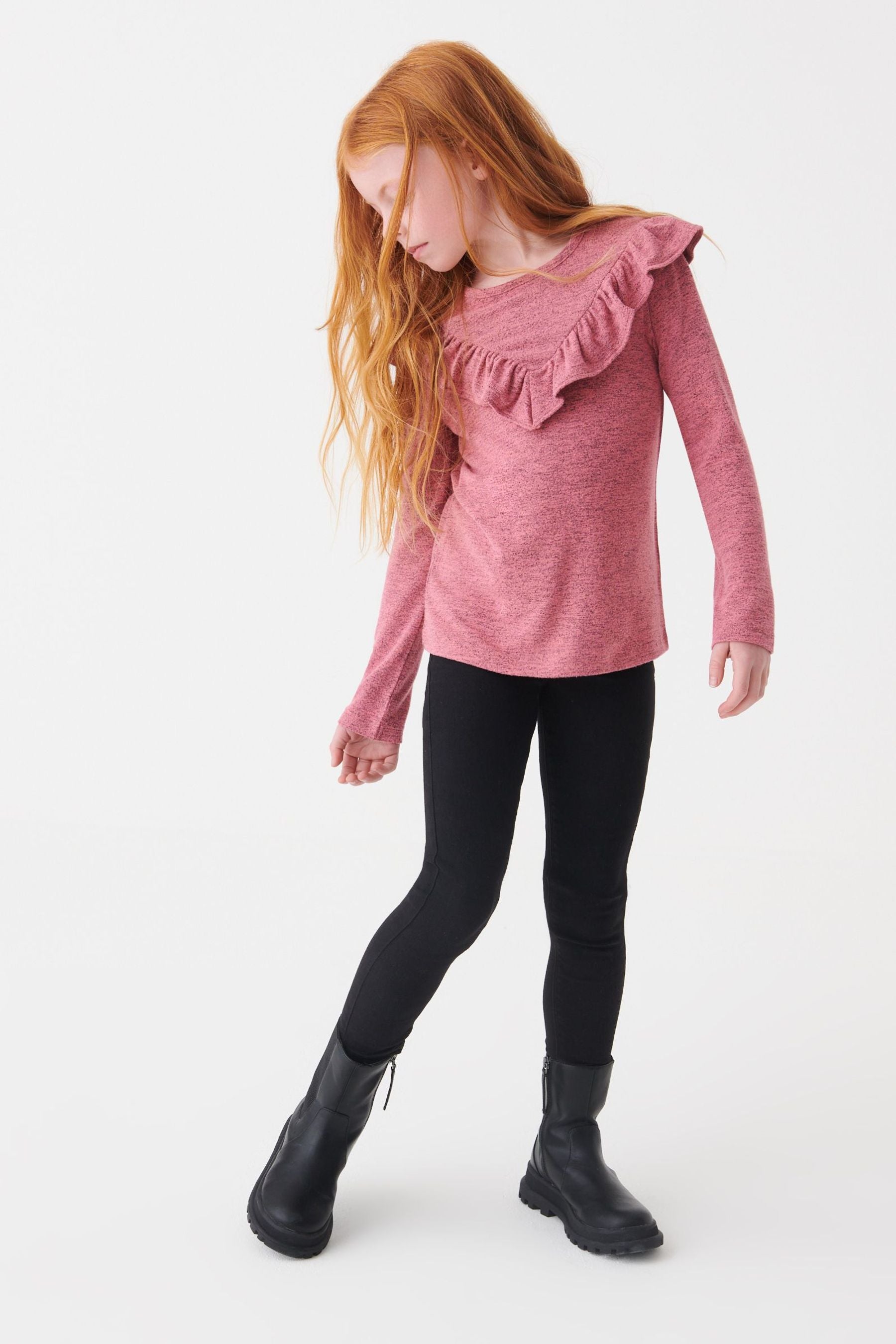 Pink Grey Frill Long Sleeve Top (3-16yrs)