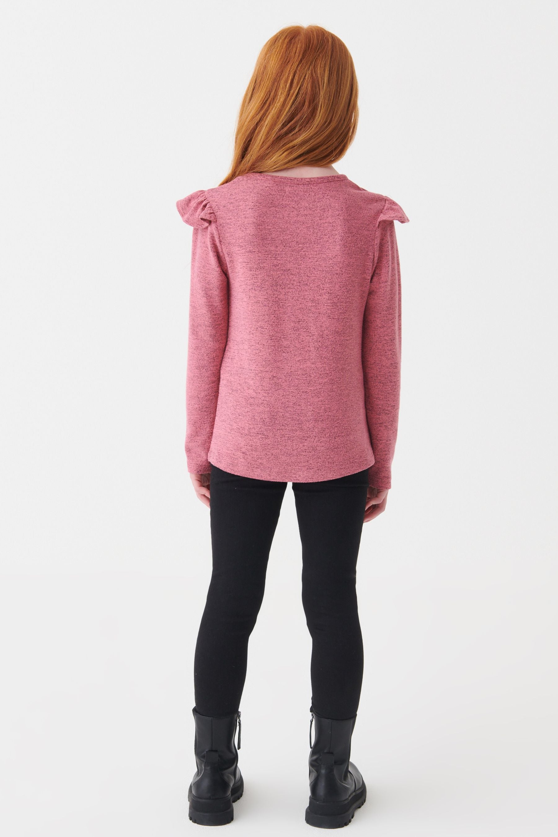 Pink Grey Frill Long Sleeve Top (3-16yrs)