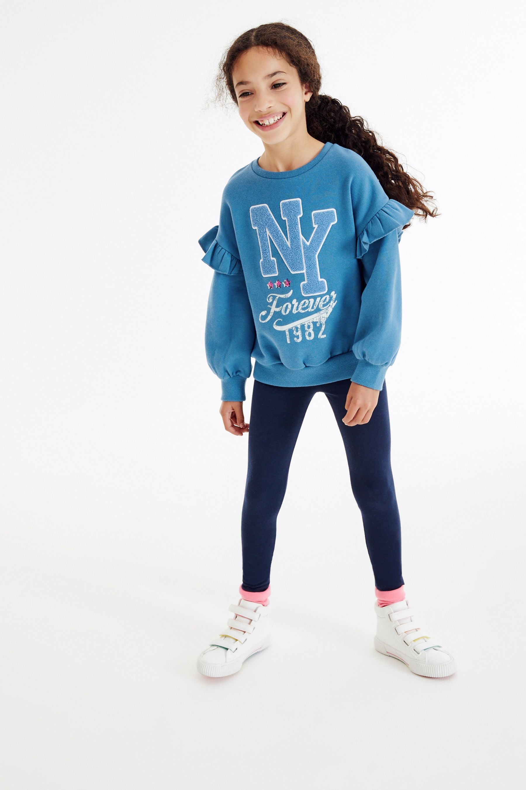 Blue Varsity Frill Sleeve Sweatshirt (3-16yrs)