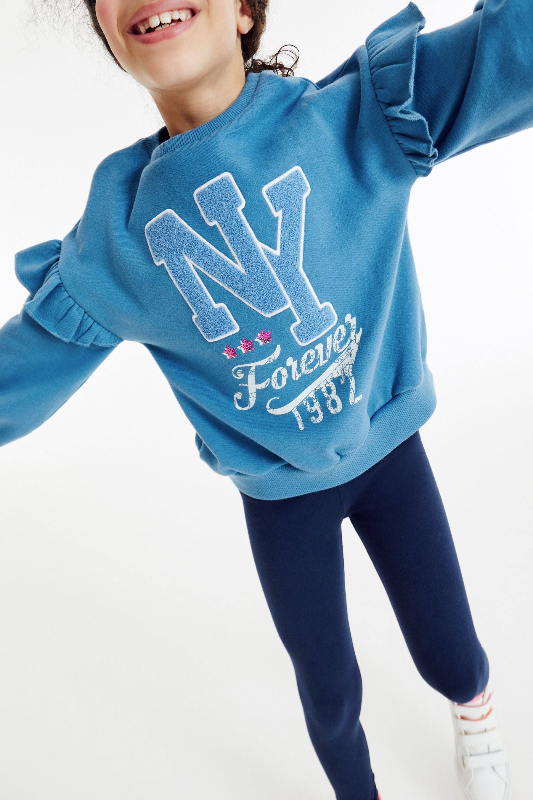 Blue Varsity Frill Sleeve Sweatshirt (3-16yrs)