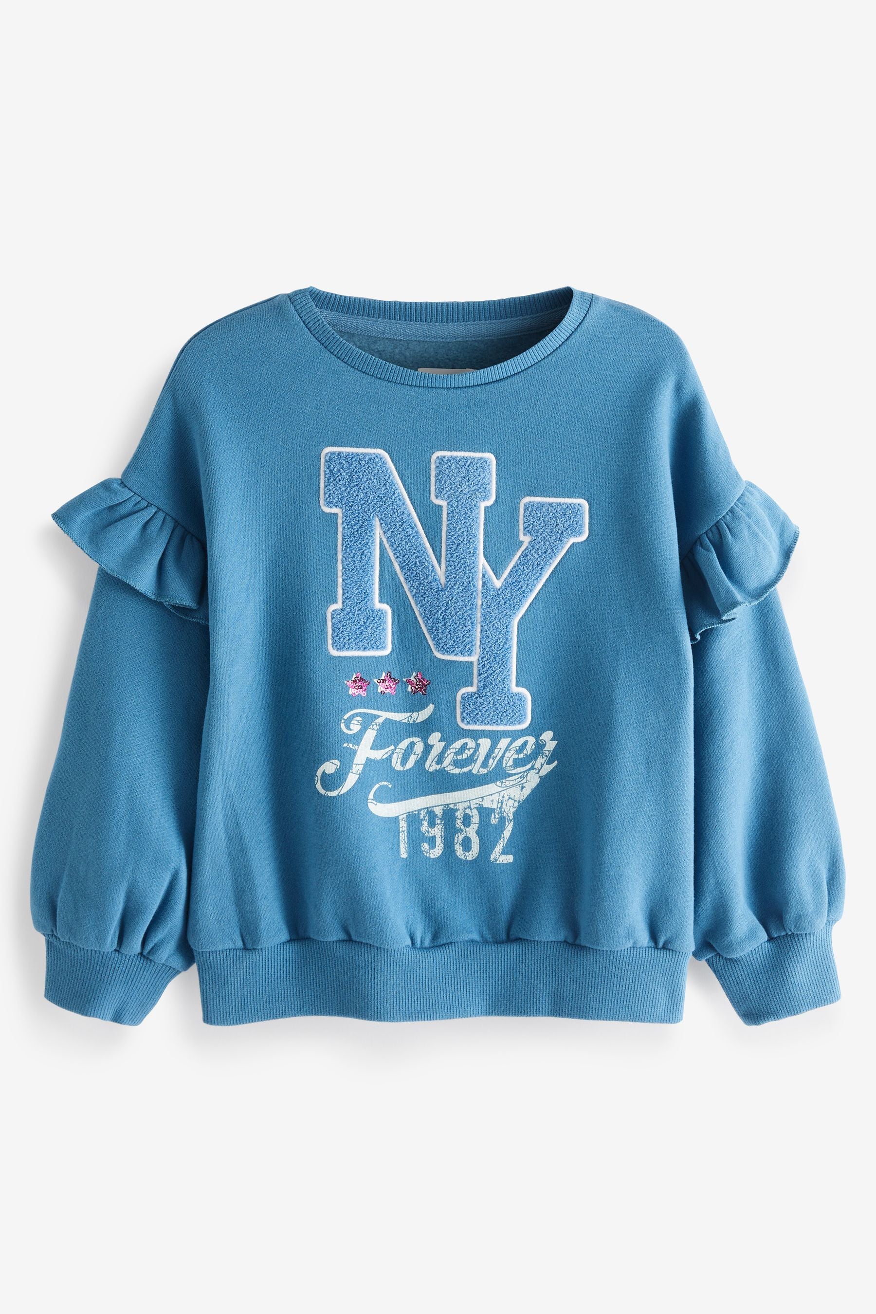 Blue Varsity Frill Sleeve Sweatshirt (3-16yrs)