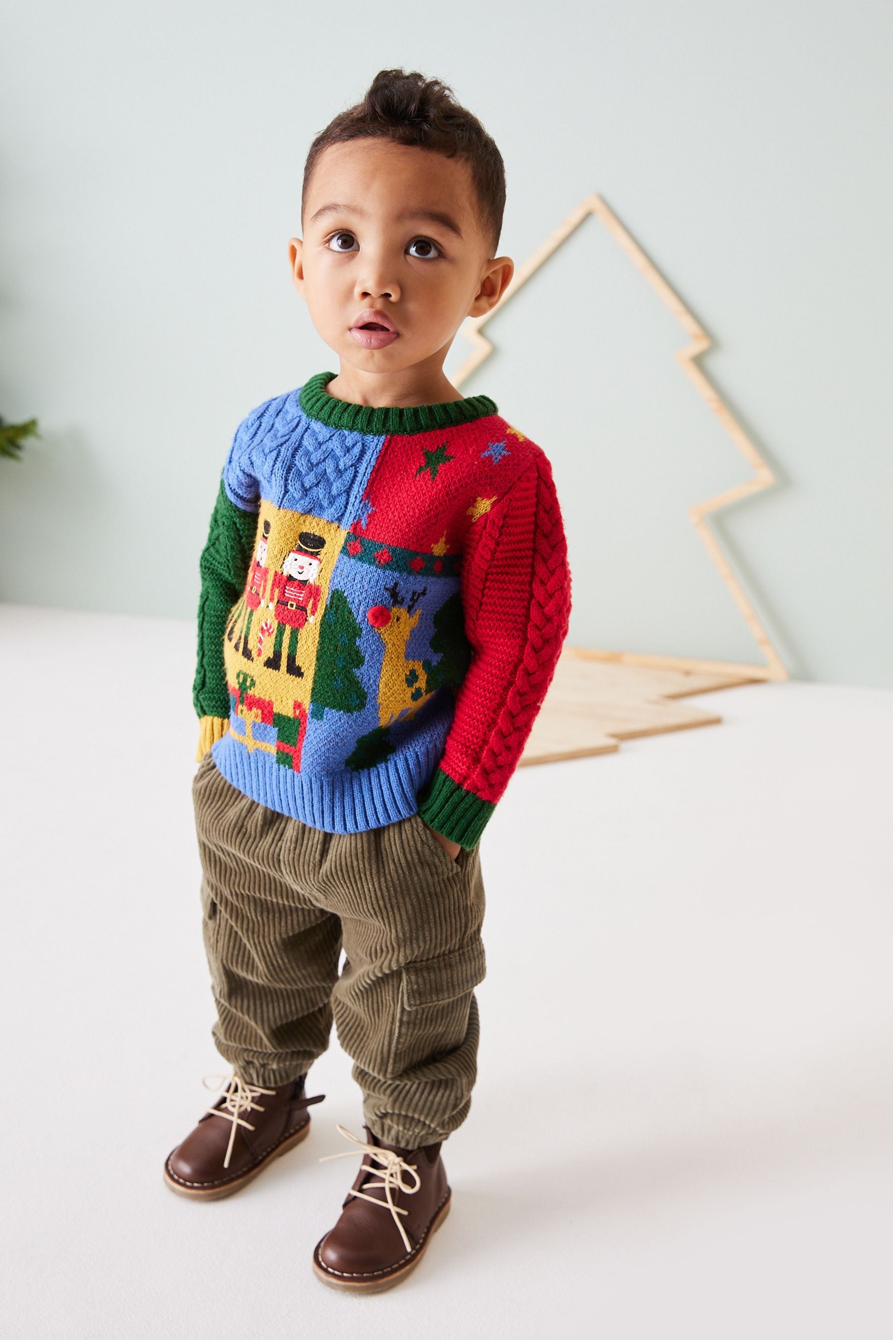 Multi Christmas Character Splice Cable Jumper (3mths-7yrs)