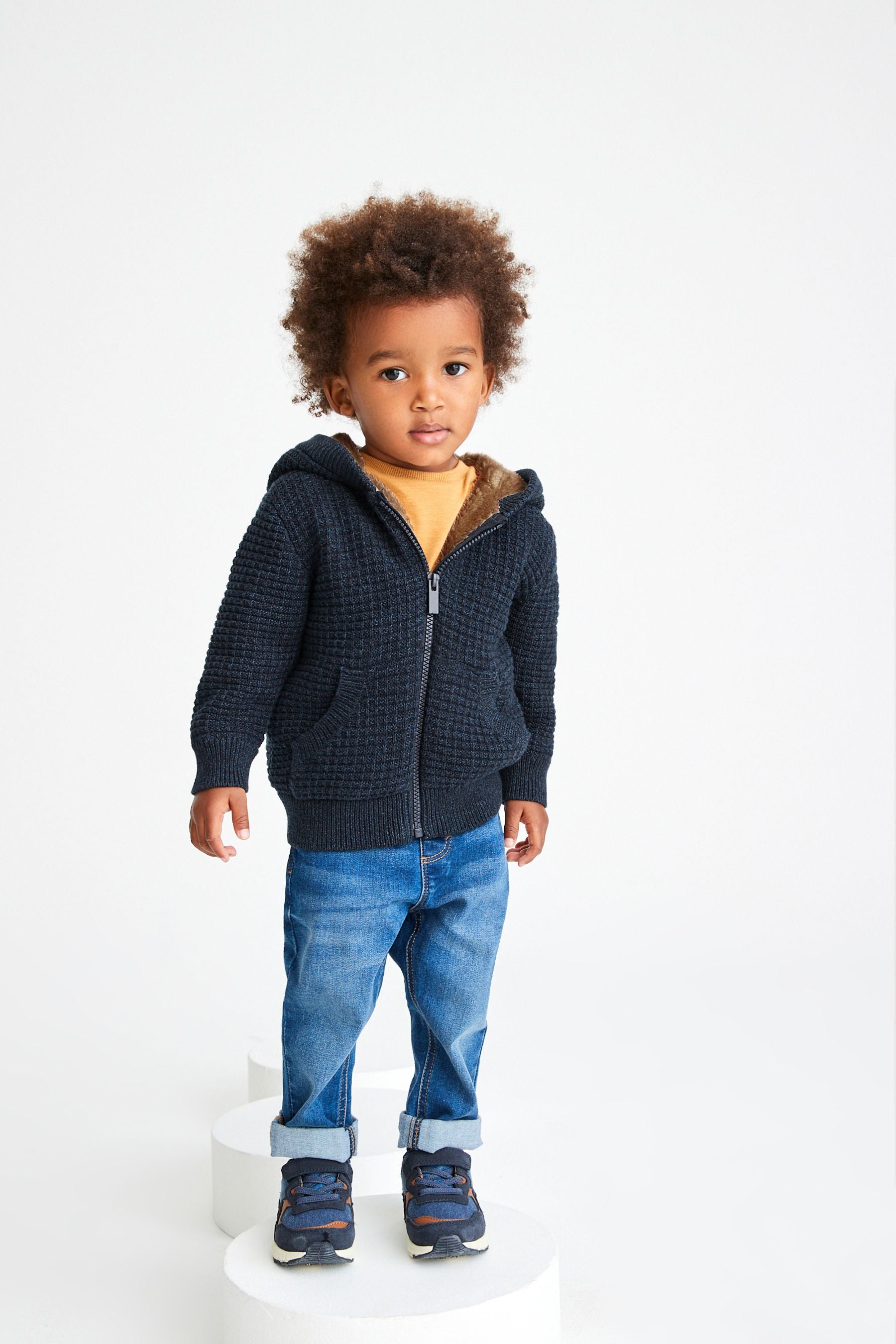 Blue Denim Teddy Lined Knitted Hoodie (3mths-7yrs)