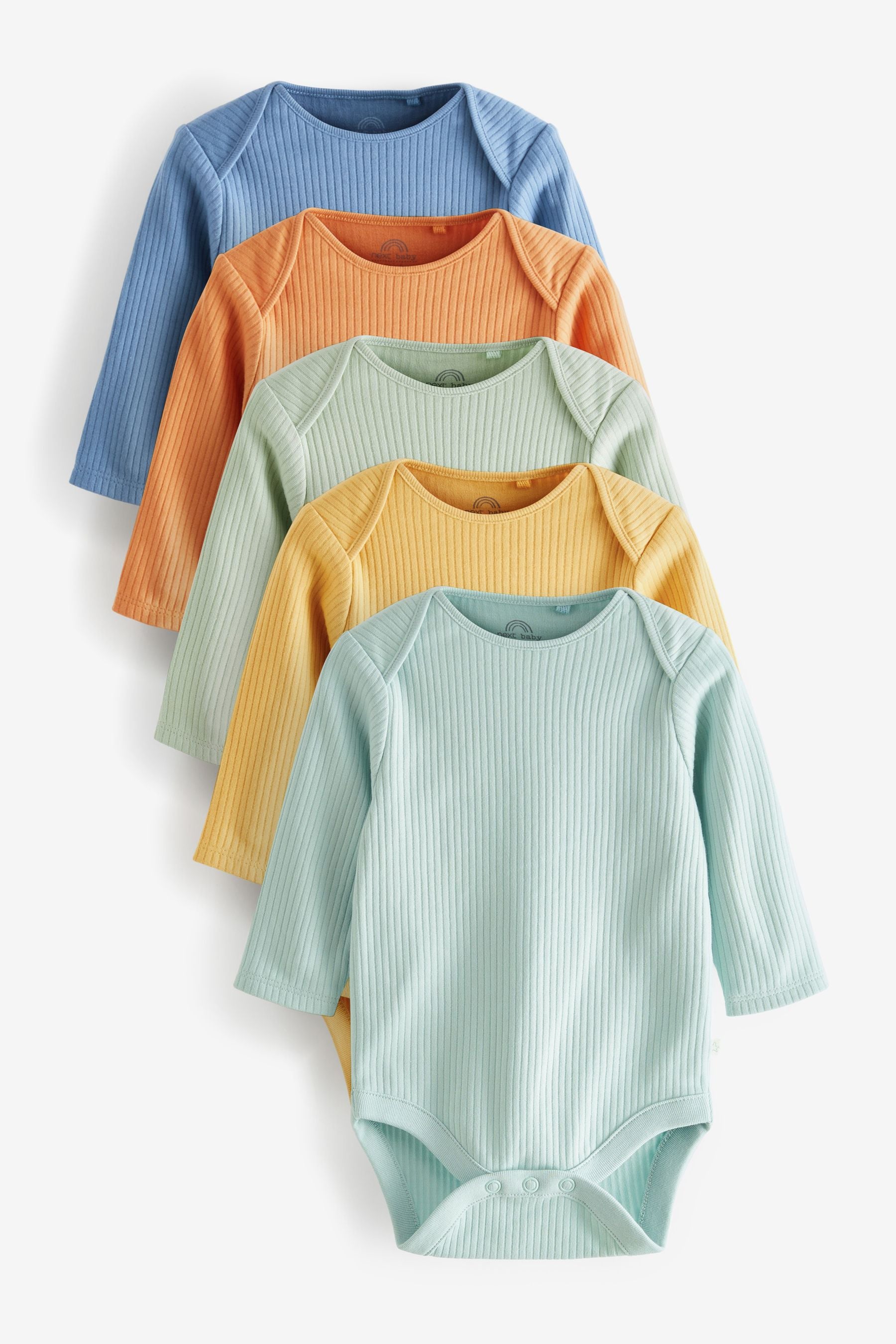 Blue/Green Rib 5 Pack Baby Long Sleeve Bodysuits