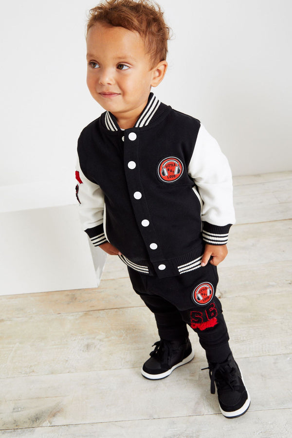 Black Letterman Black Jacket and Jogger Set (3mths-7yrs)