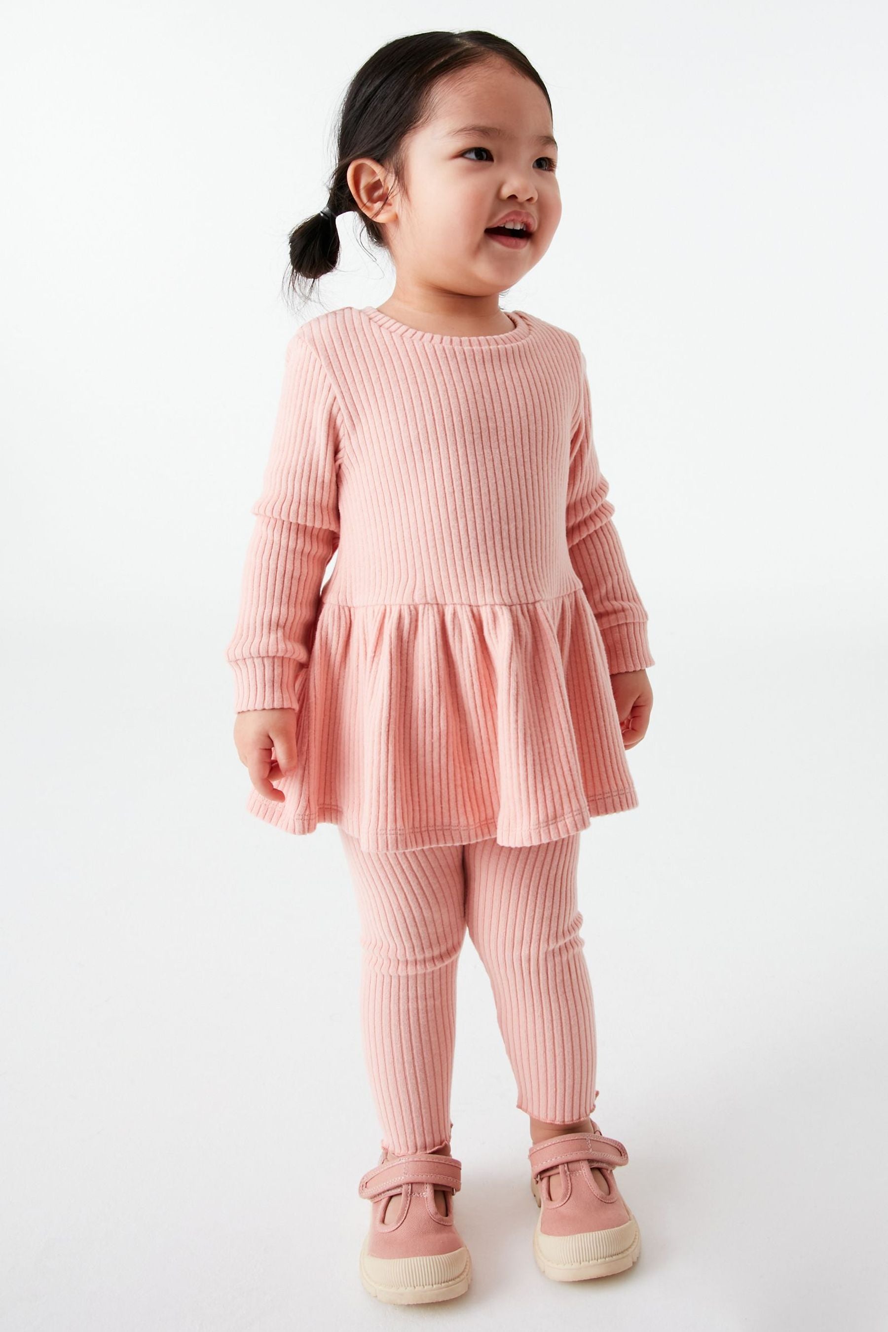 Pale Pink Long Sleeve Knitted Peplum Legging Set (3mths-7yrs)