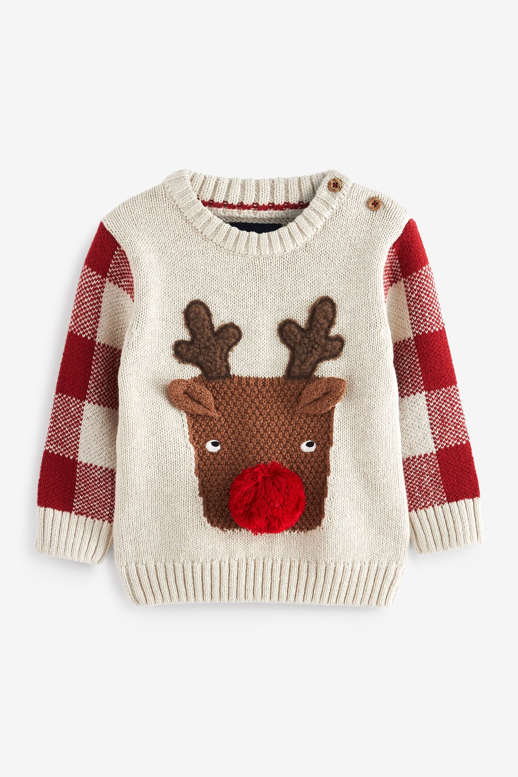 Red And Ecru Cream Christmas Reindeer Jumper (3mths-7yrs)