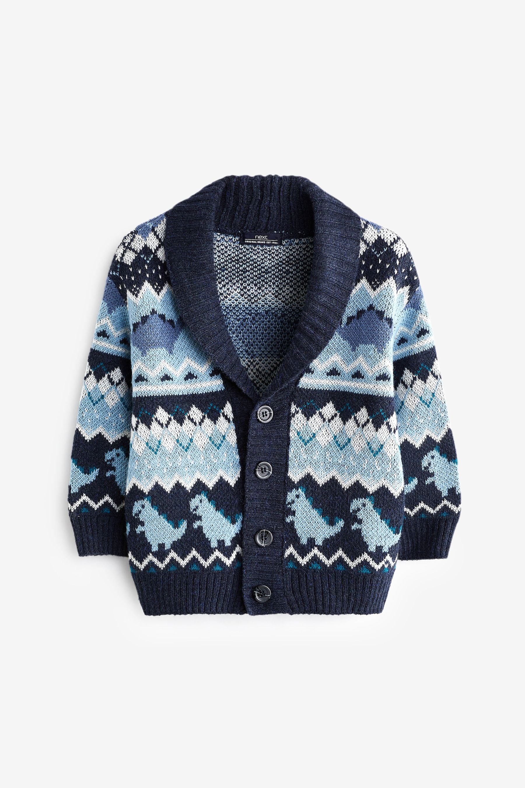 Blue Knitted Dinosaur Fairisle Pattern Cardigan (3mths-7yrs)