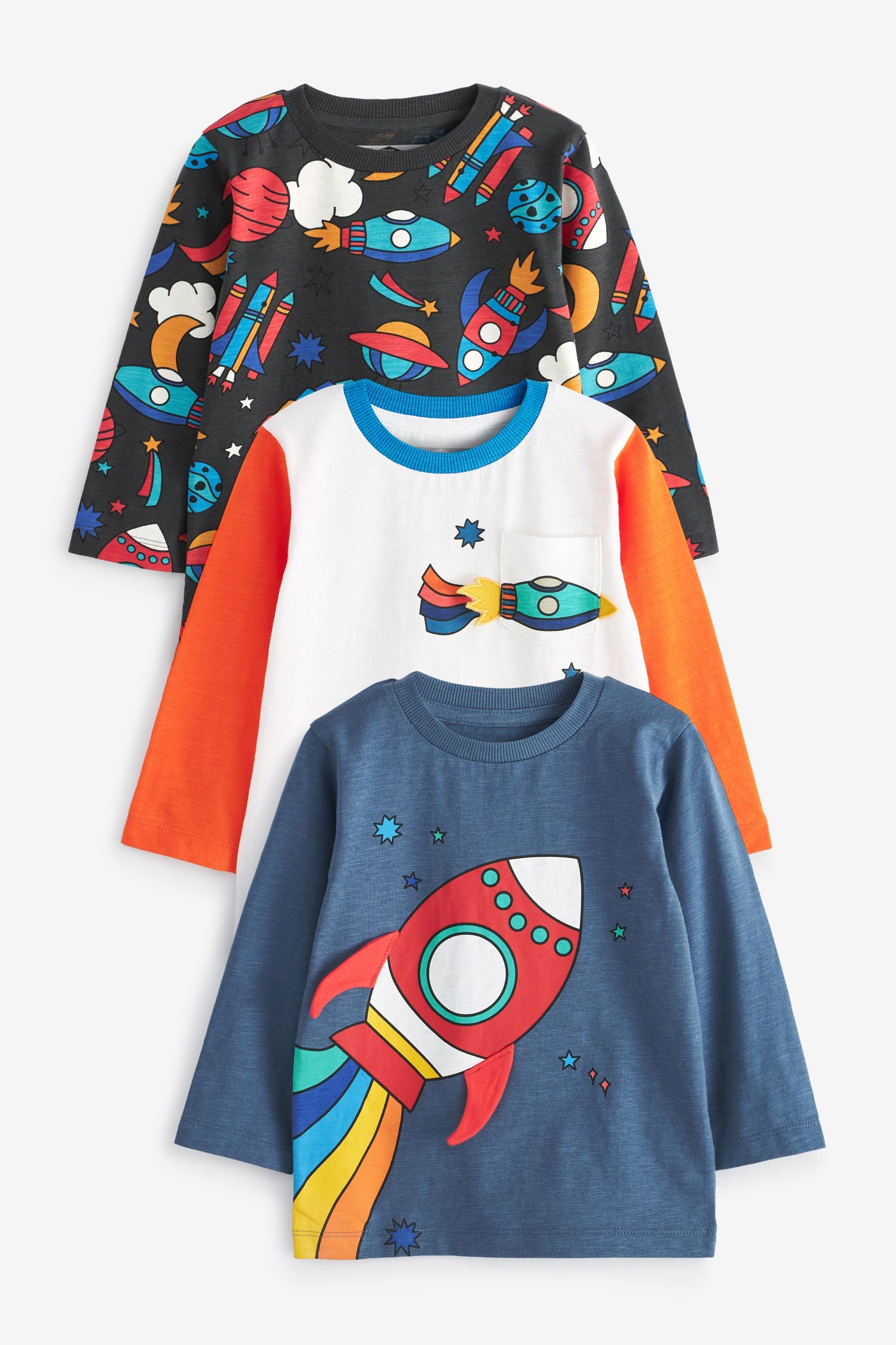 Multi Rocket 3 Pack Long Sleeve Character T-Shirts (3mths-7yrs)