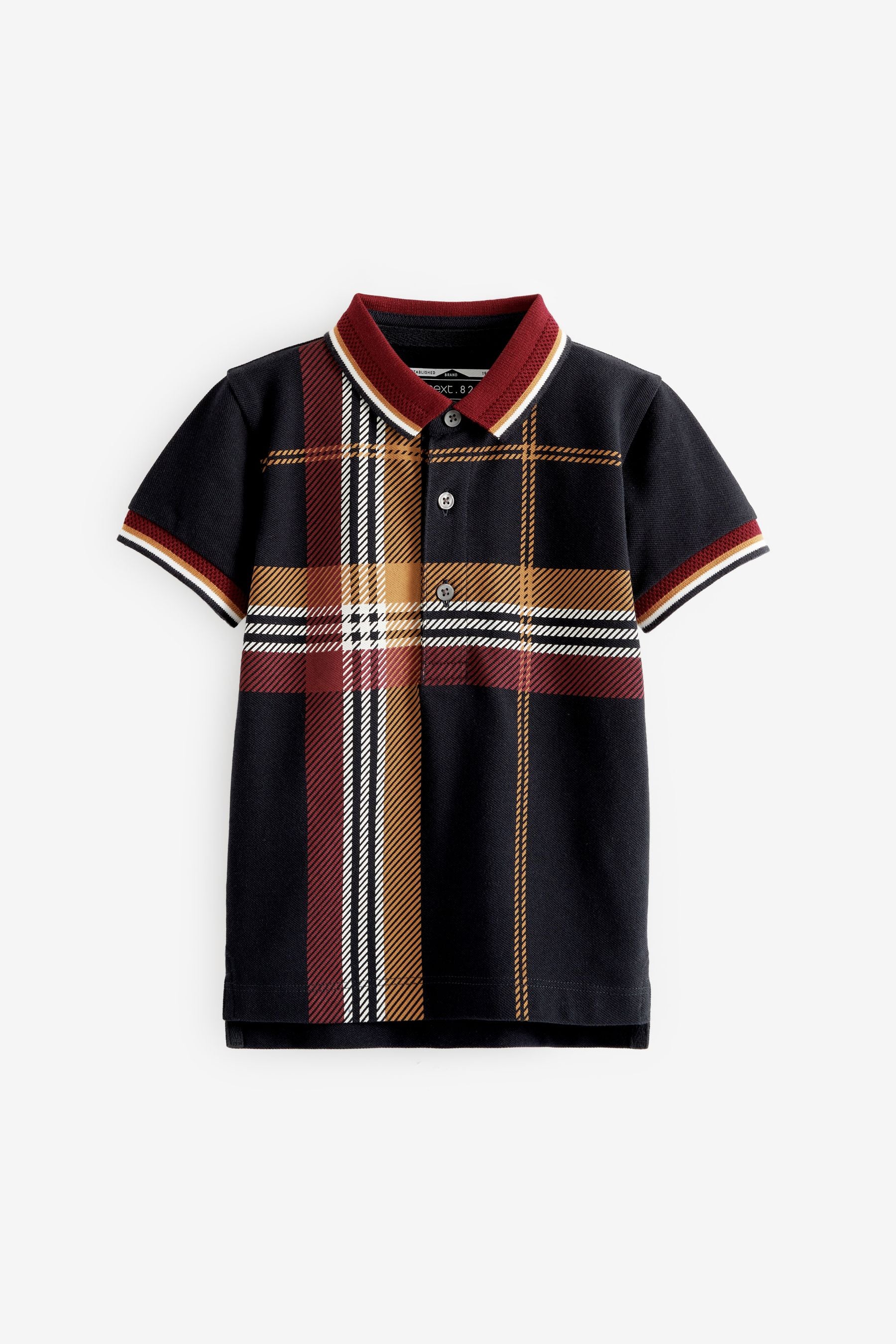 Navy Blue Short Sleeve Check Polo Shirt (3mths-7yrs)