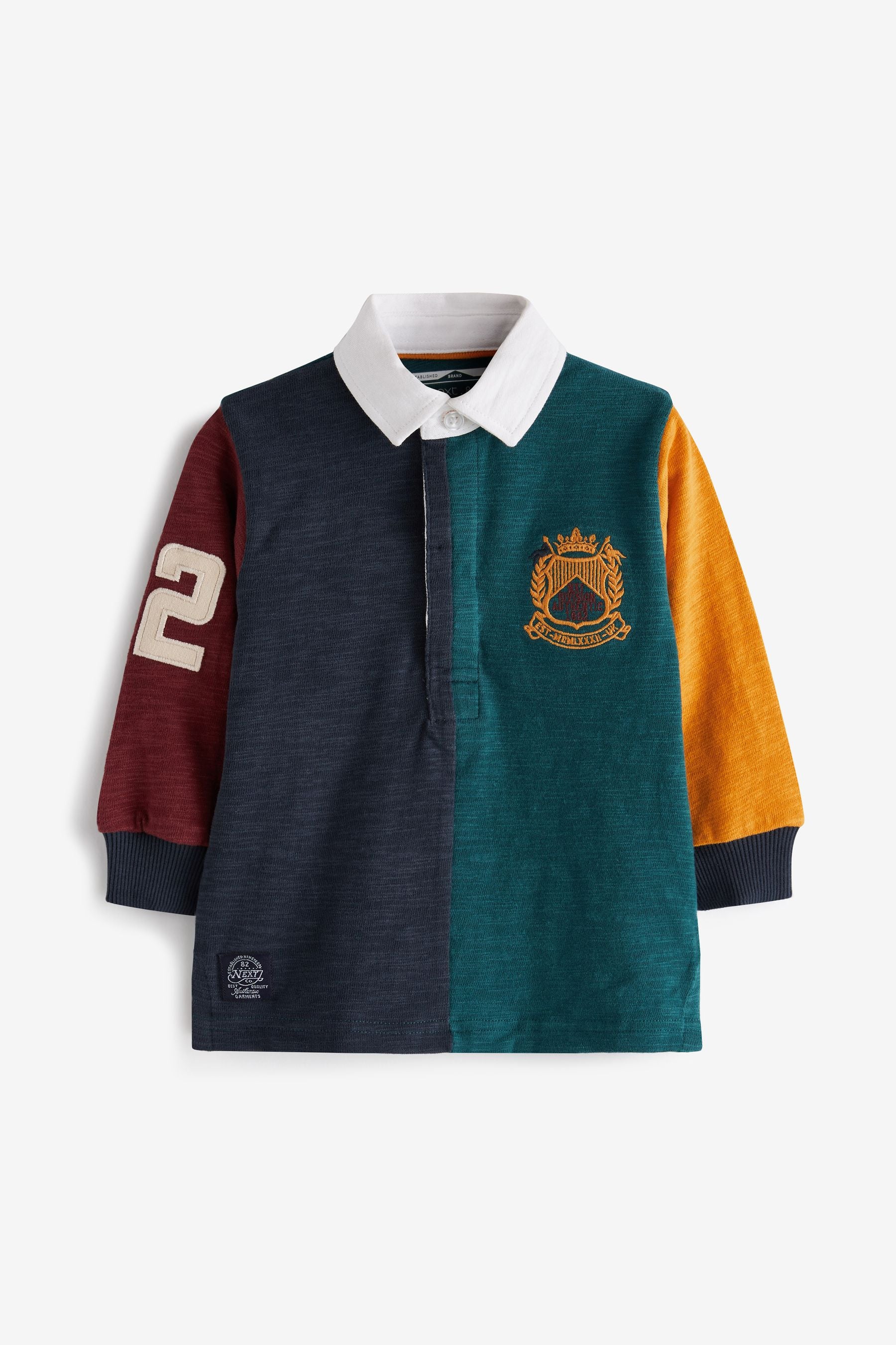 Blue/Green Colourblock Long Sleeve Jersey Rugby Polo Shirt (3mths-7yrs)