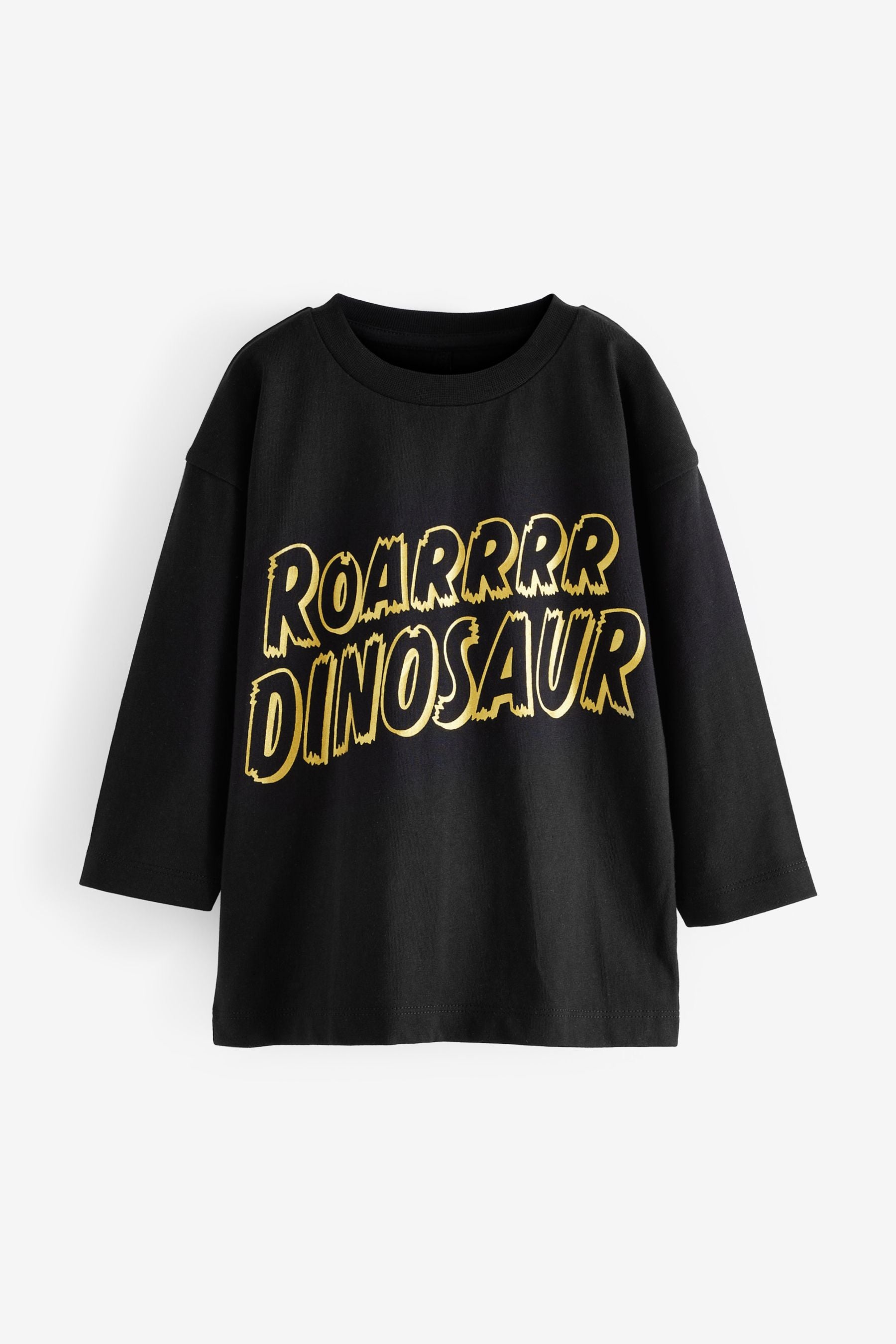 Black Dino Roar Long Sleeve Slogan T-Shirt (3mths-7yrs)