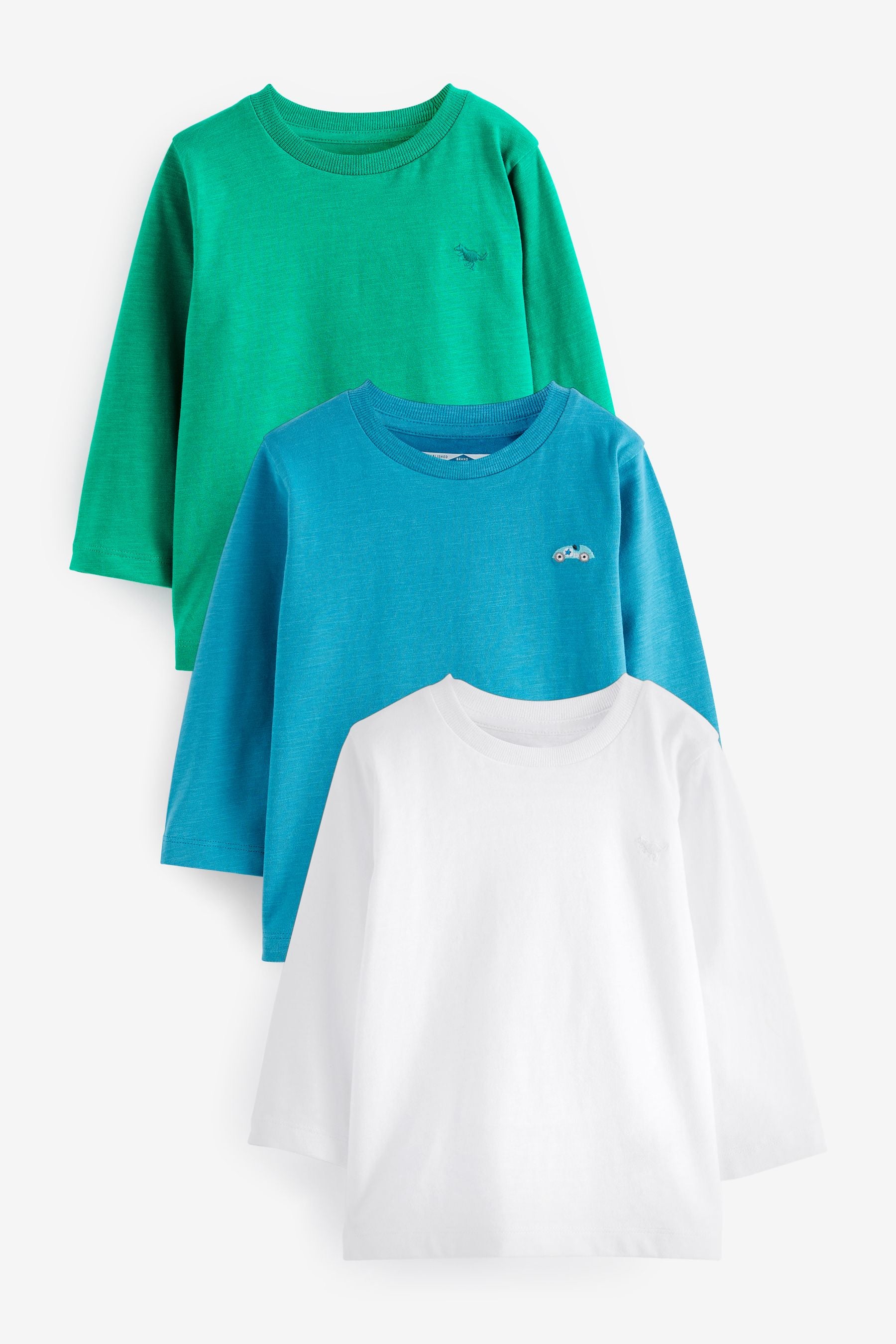 Blue/Green 3 Pack Long Sleeve T-Shirts (3mths-7yrs)