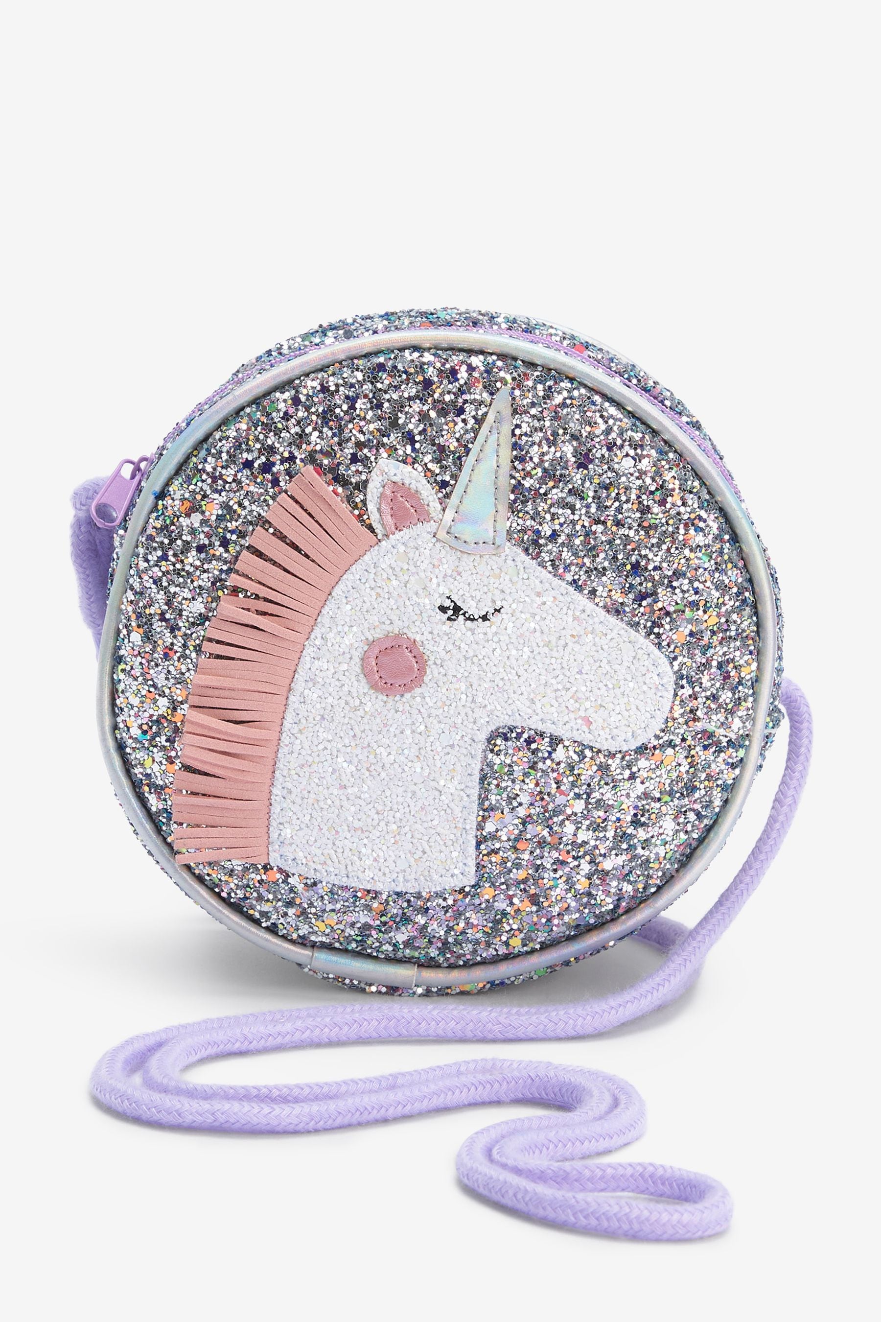 Silver Unicorn Round Glitter Bag