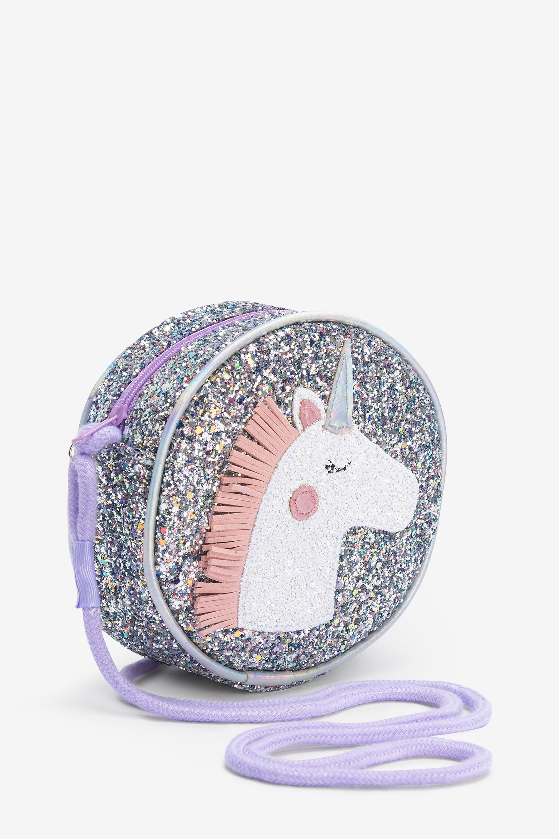 Silver Unicorn Round Glitter Bag