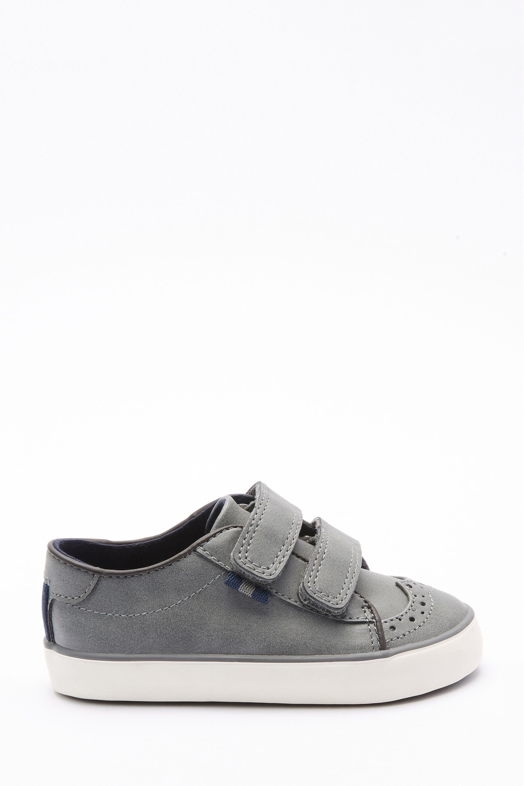 Charcoal Grey Brogue Strap Touch Fastening Shoes