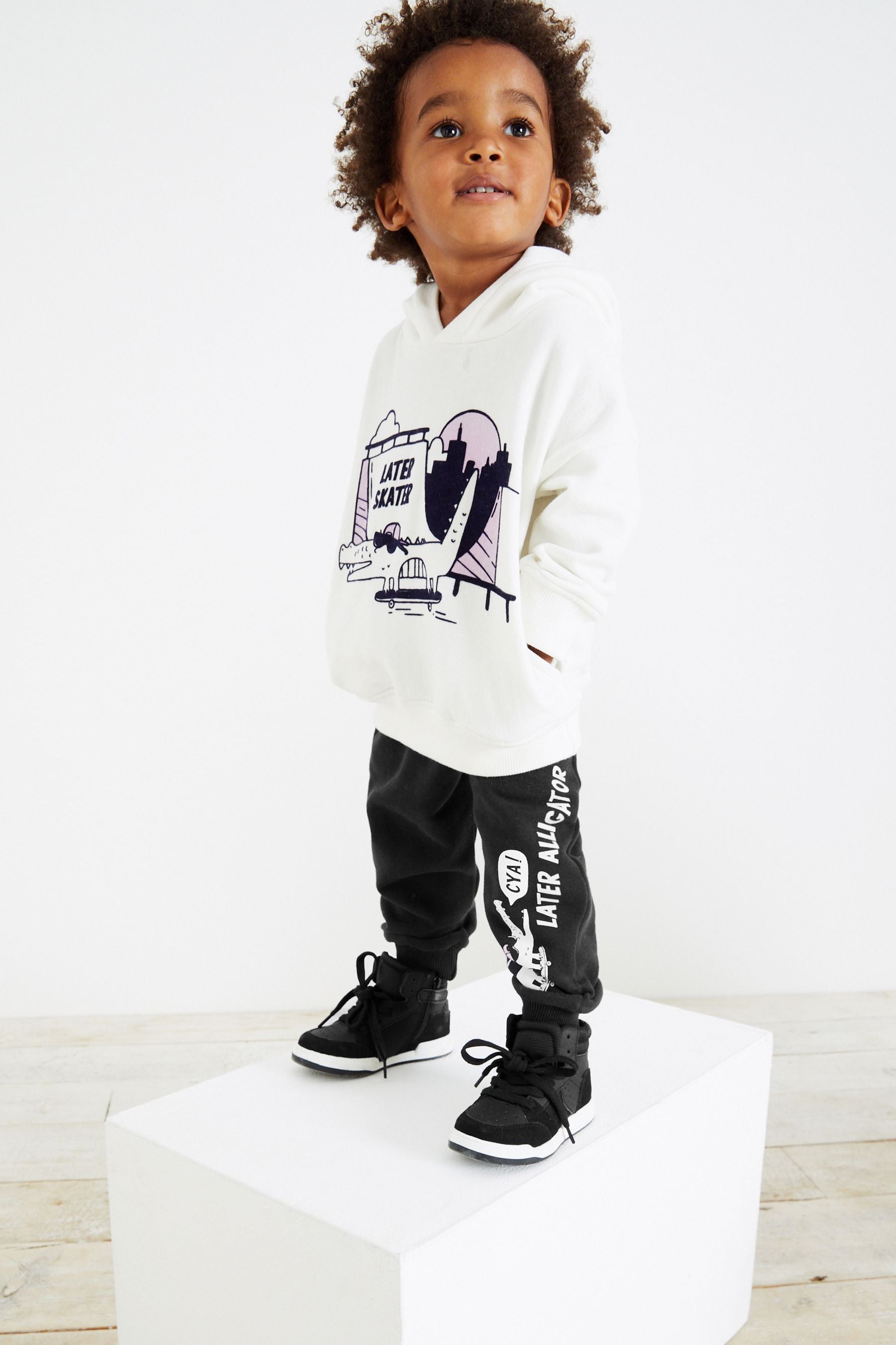 White/Black Crocodile Character Hoodie And Joggers Set (3mths-7yrs)