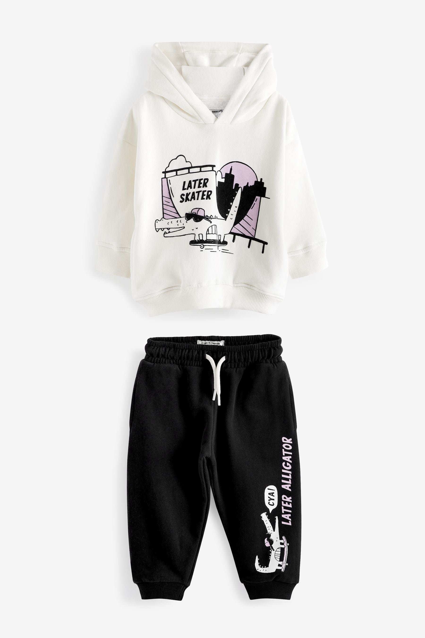 White/Black Crocodile Character Hoodie And Joggers Set (3mths-7yrs)