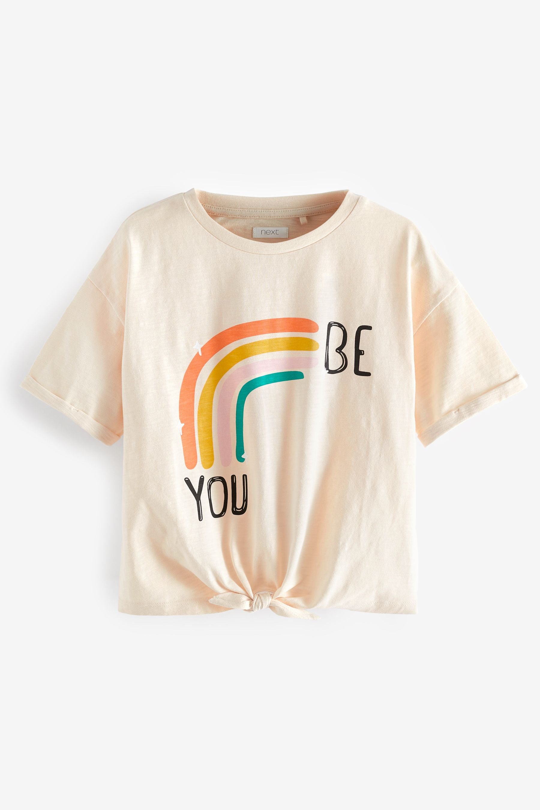 Cream Cream Tie Front Rainbow Graphic T-Shirt (3-16yrs)