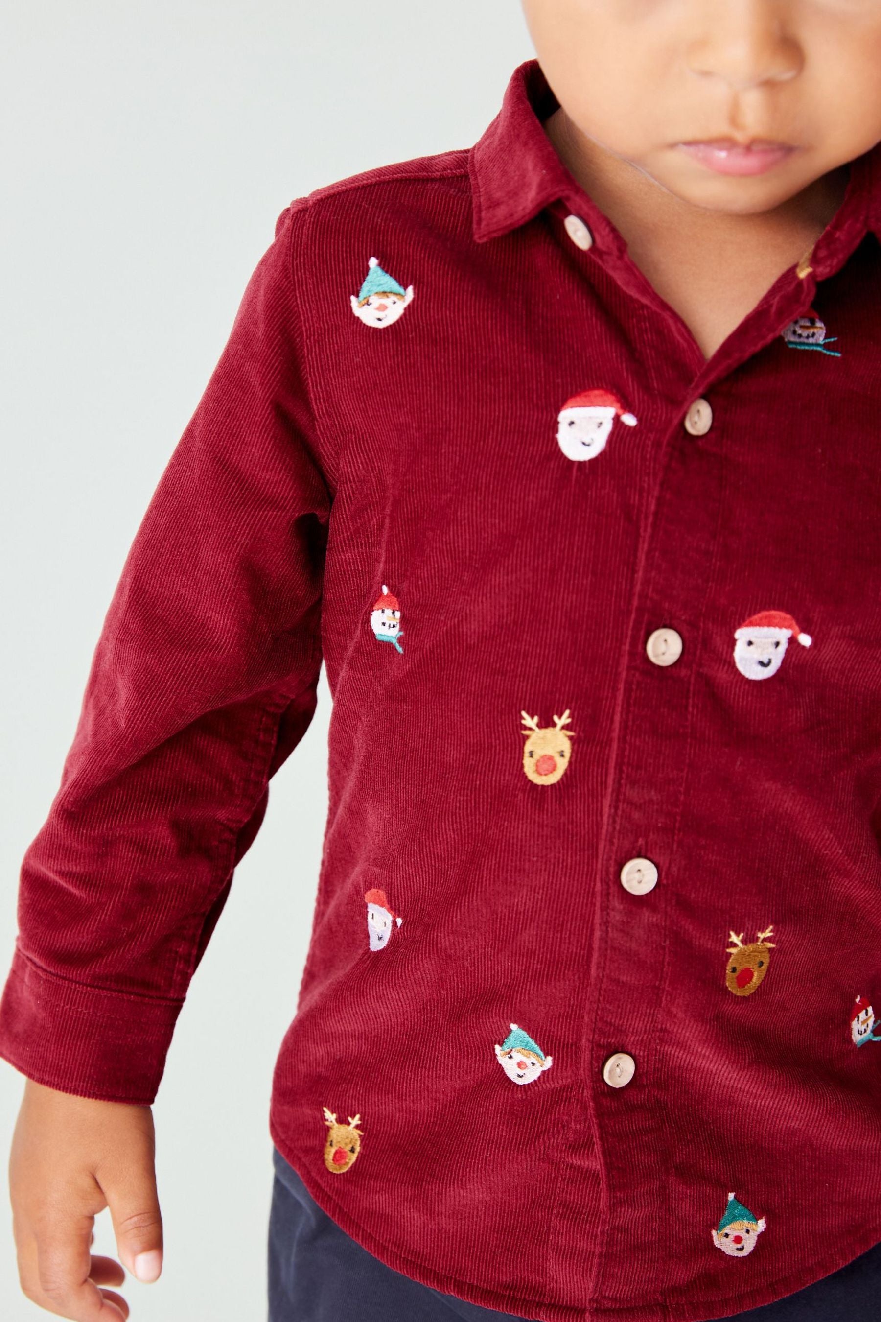 Plum Purple Embroidered Cord Long Sleeve Christmas Shirt (3mths-7yrs)