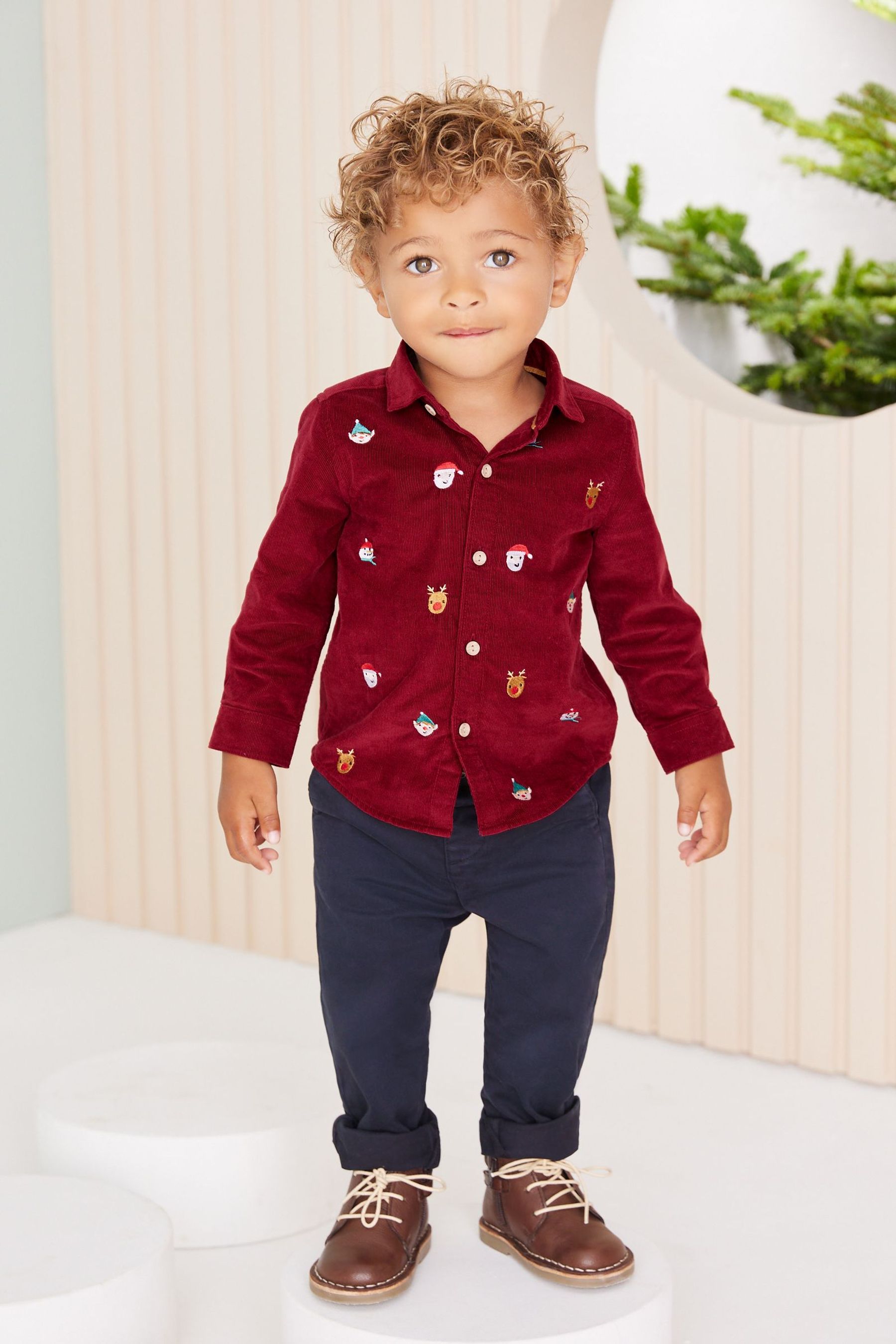 Plum Purple Embroidered Cord Long Sleeve Christmas Shirt (3mths-7yrs)