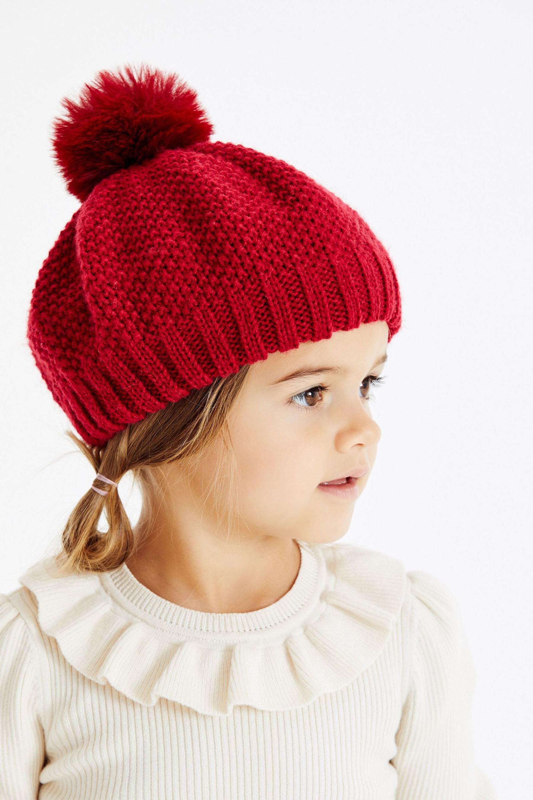 Red Knitted Pom Pom Beret (3mths-10yrs)