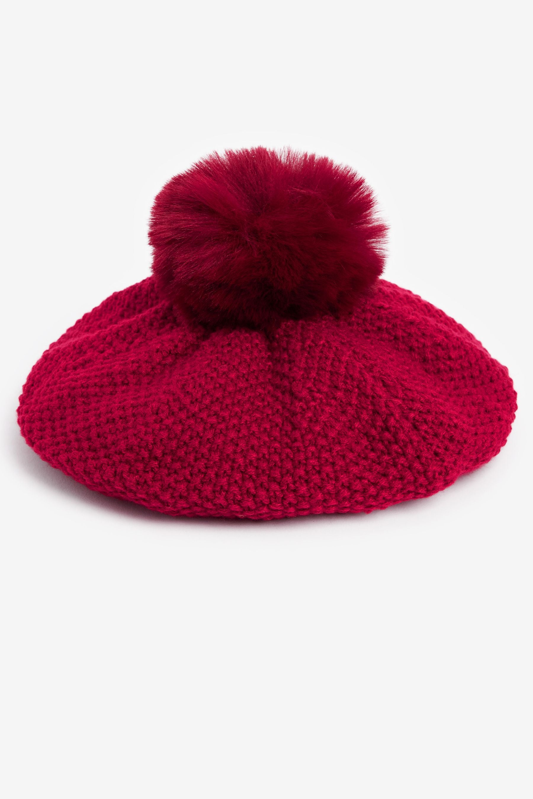 Red Knitted Pom Pom Beret (3mths-10yrs)