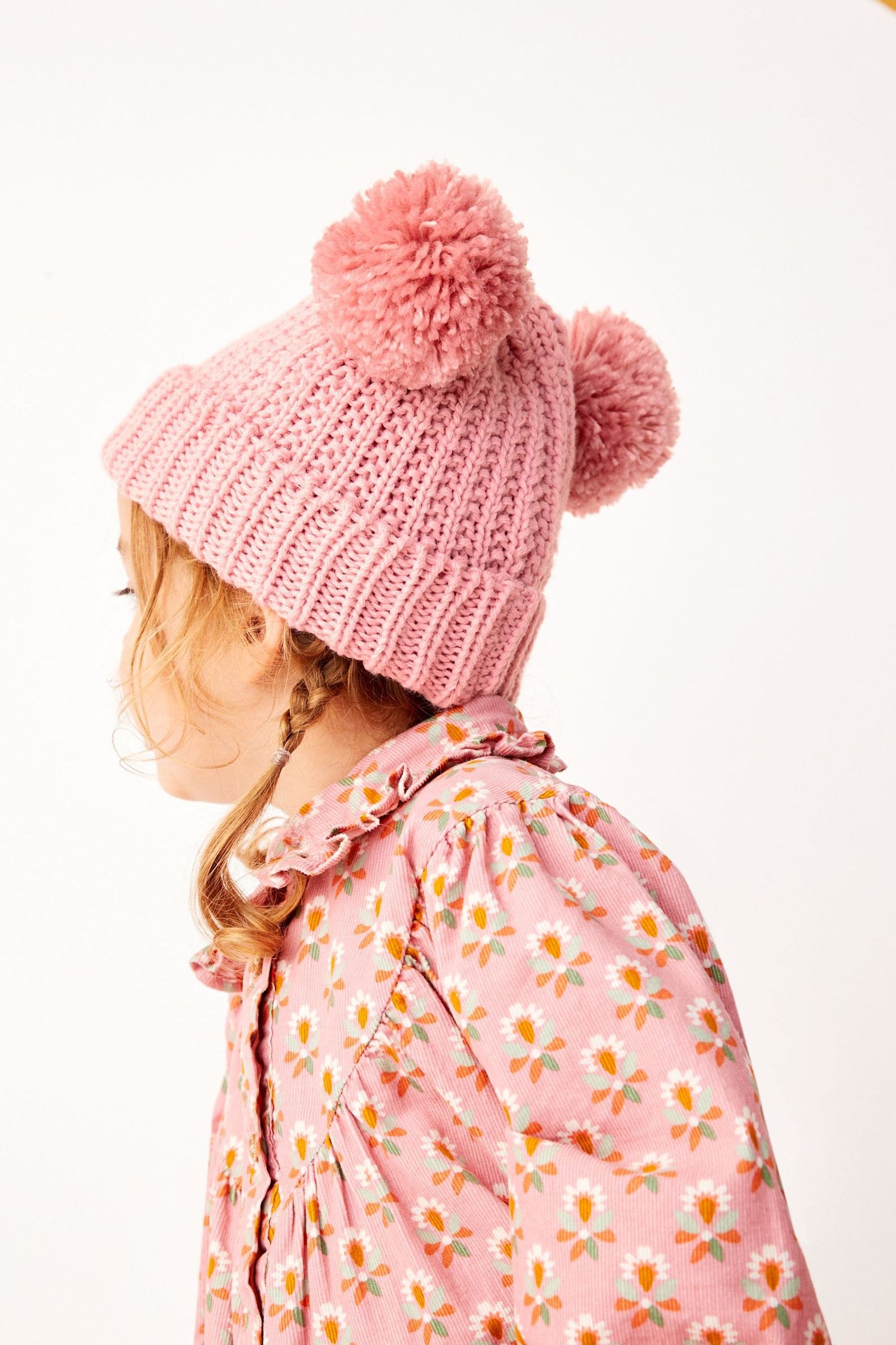 Pink Double Pom Pom Beanie Hat (3mths-6yrs)