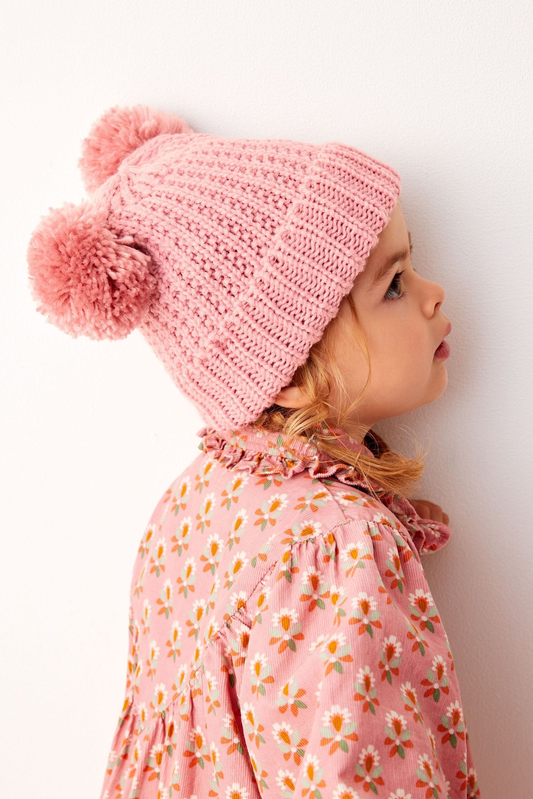 Pink Double Pom Pom Beanie Hat (3mths-6yrs)