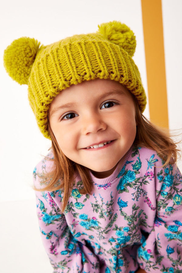 Ochre Yellow Double Pom Pom Beanie Hat (3mths-6yrs)