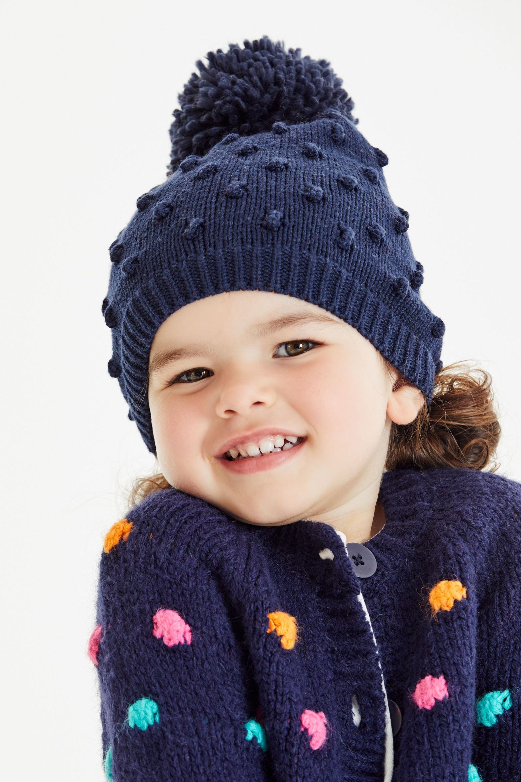 Navy Blue Lightweight Knitted Pom Pom Hat (3mths-10yrs)