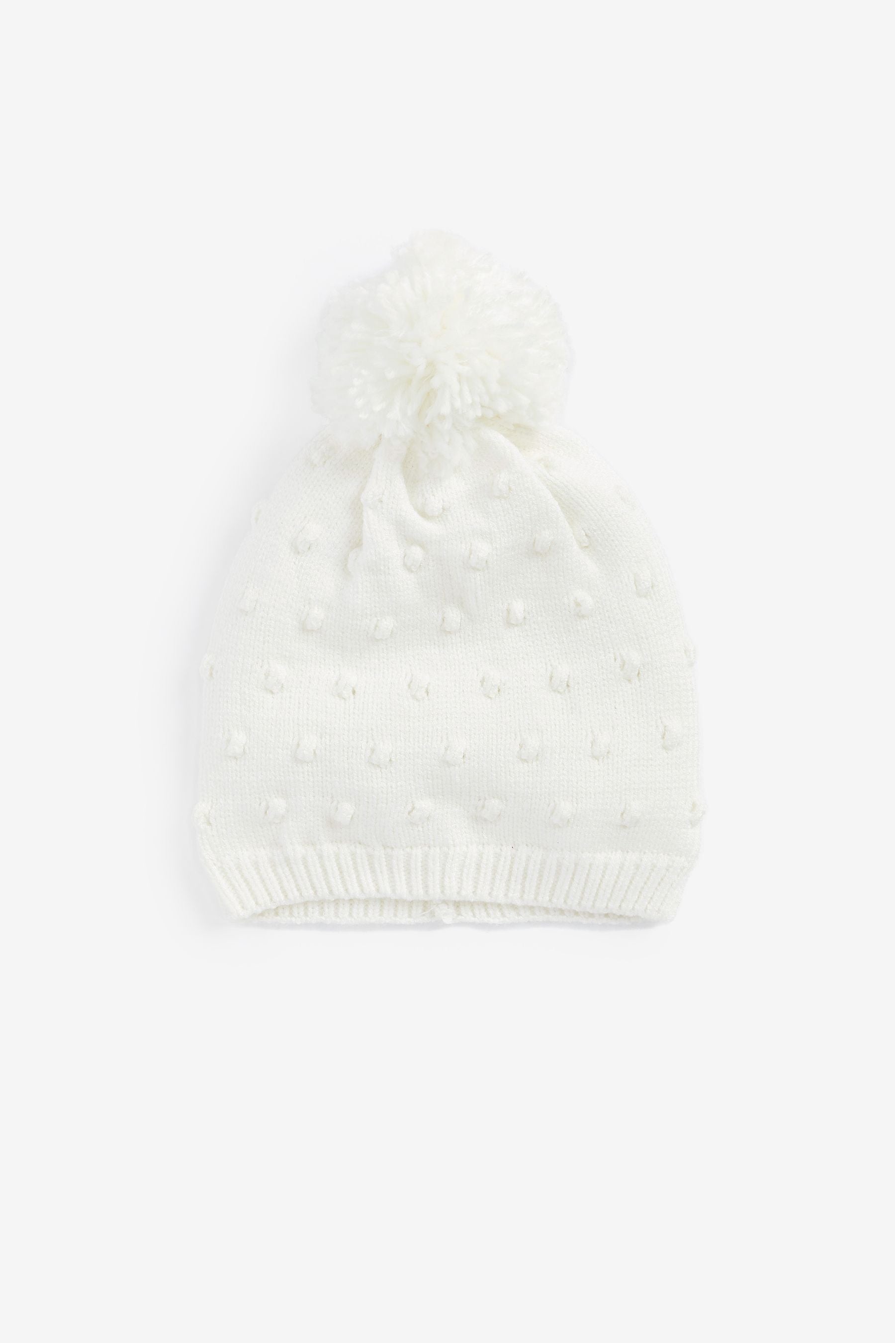 White Lightweight Knitted Pom Pom Hat (3mths-10yrs)