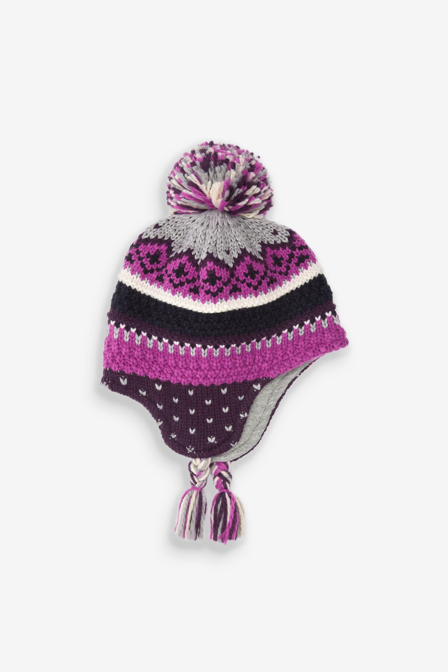 Pink/Navy Blue Fairisle Pattern Trapper Hat (3mths-13yrs)