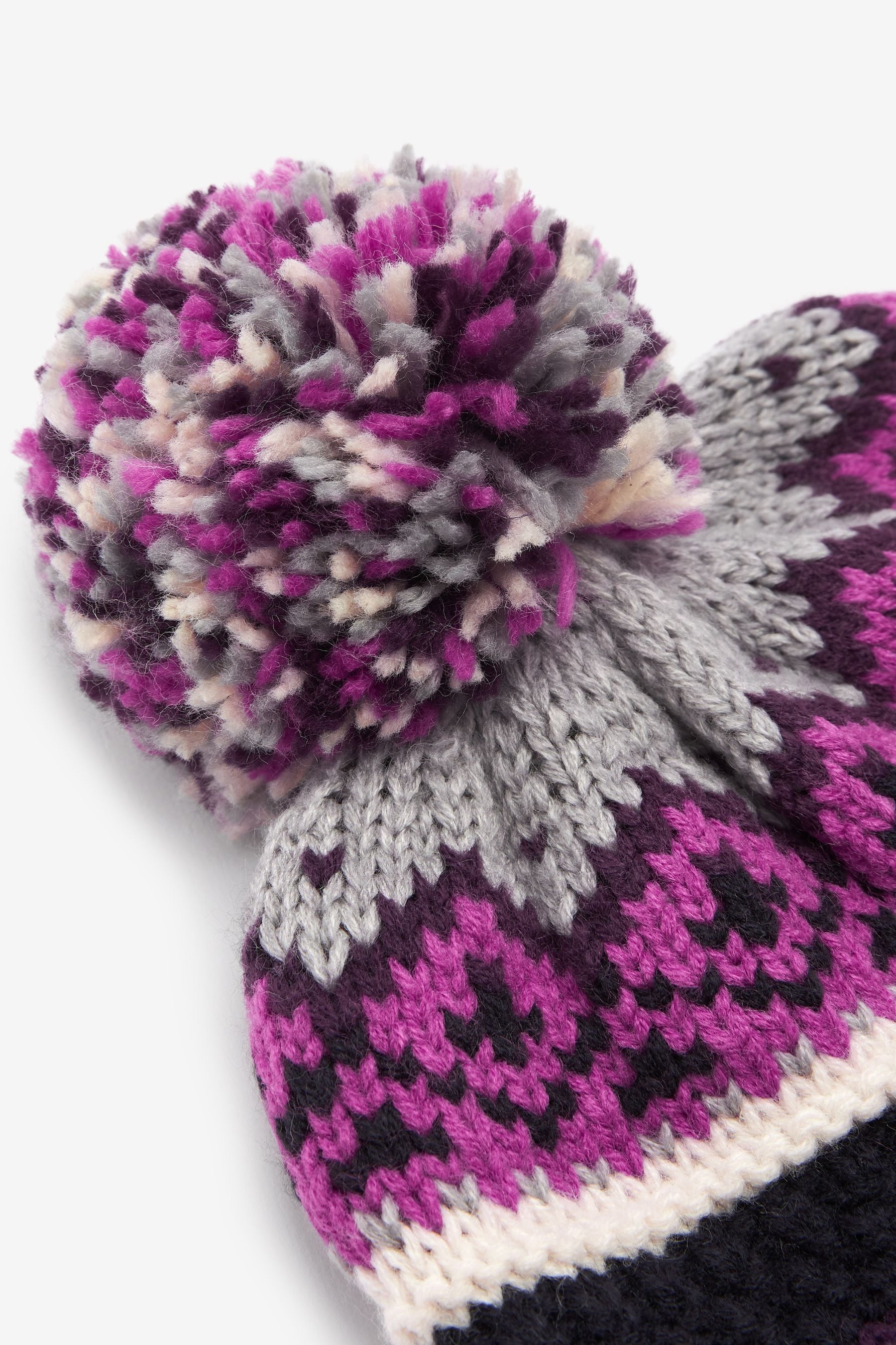 Pink/Navy Blue Fairisle Pattern Trapper Hat (3mths-13yrs)