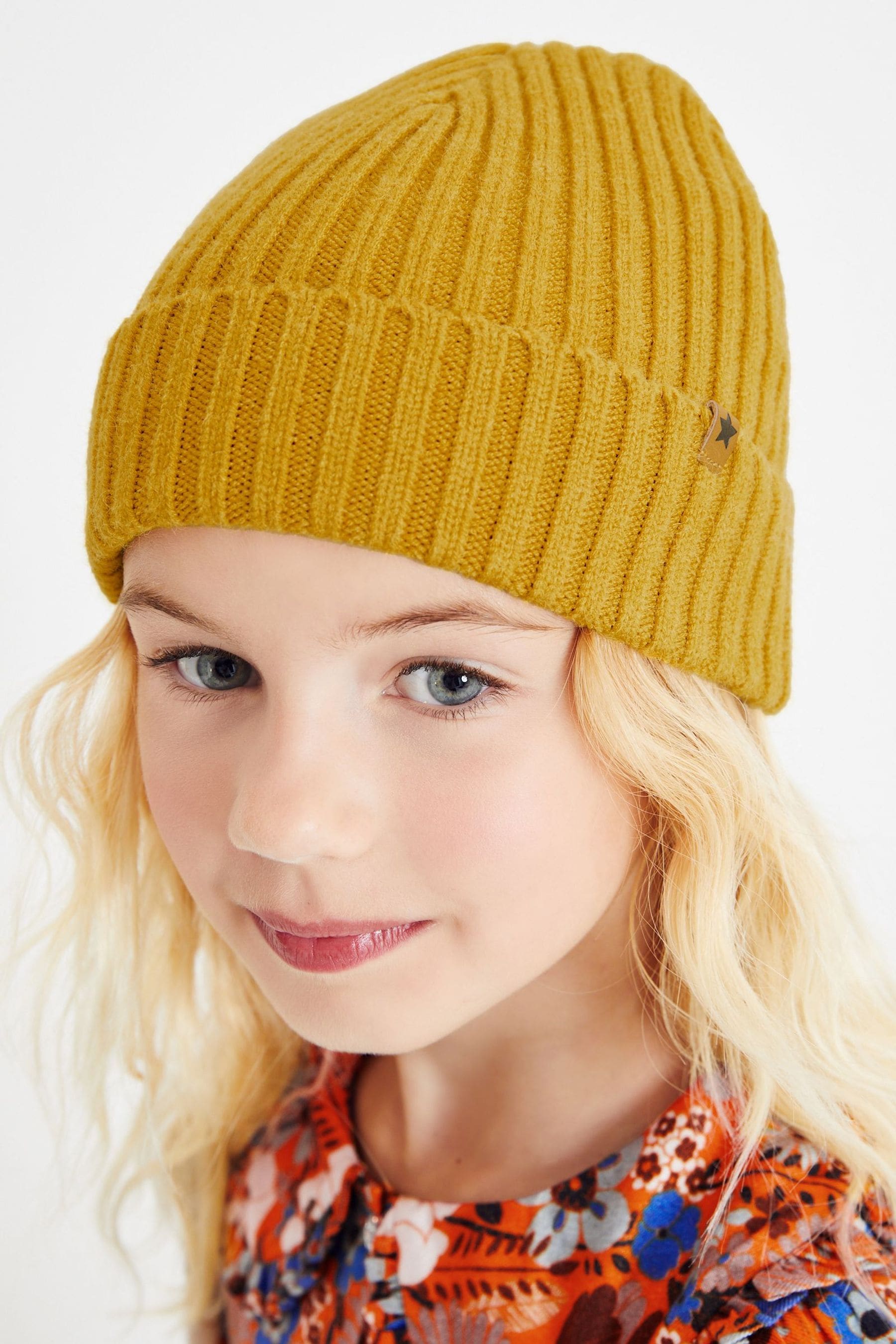 Ochre Yellow Rib Beanie Hat (1-16yrs)