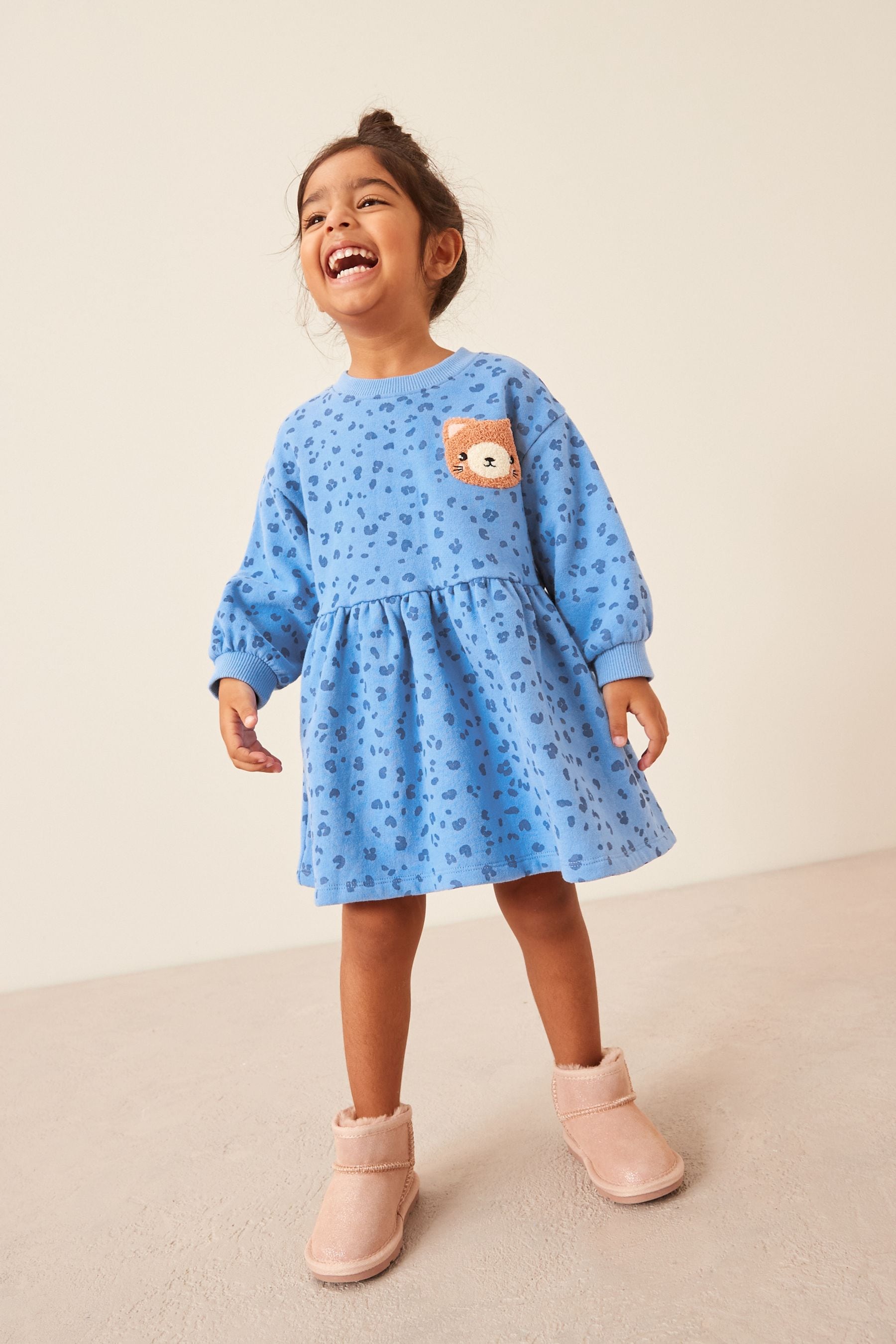 Blue Printed Sweat Dress (3mths-7yrs)