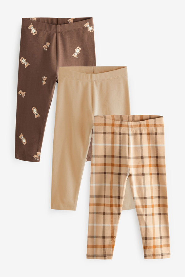 Brown Teddy Bear 3 Pack Jersey Leggings (3mths-7yrs)