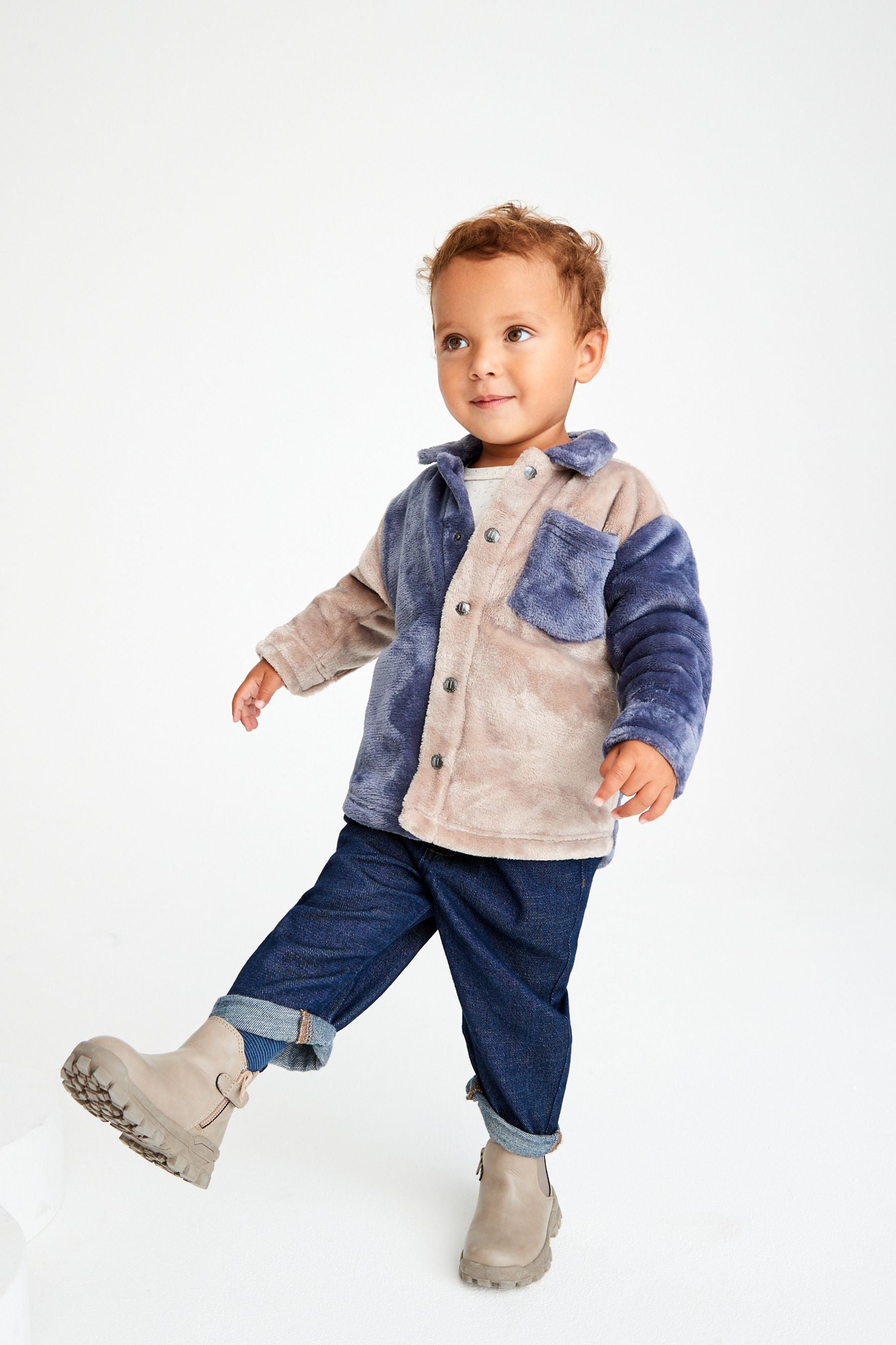 Blue/Ecru Cream Fleece Shirt (3mths-7yrs)