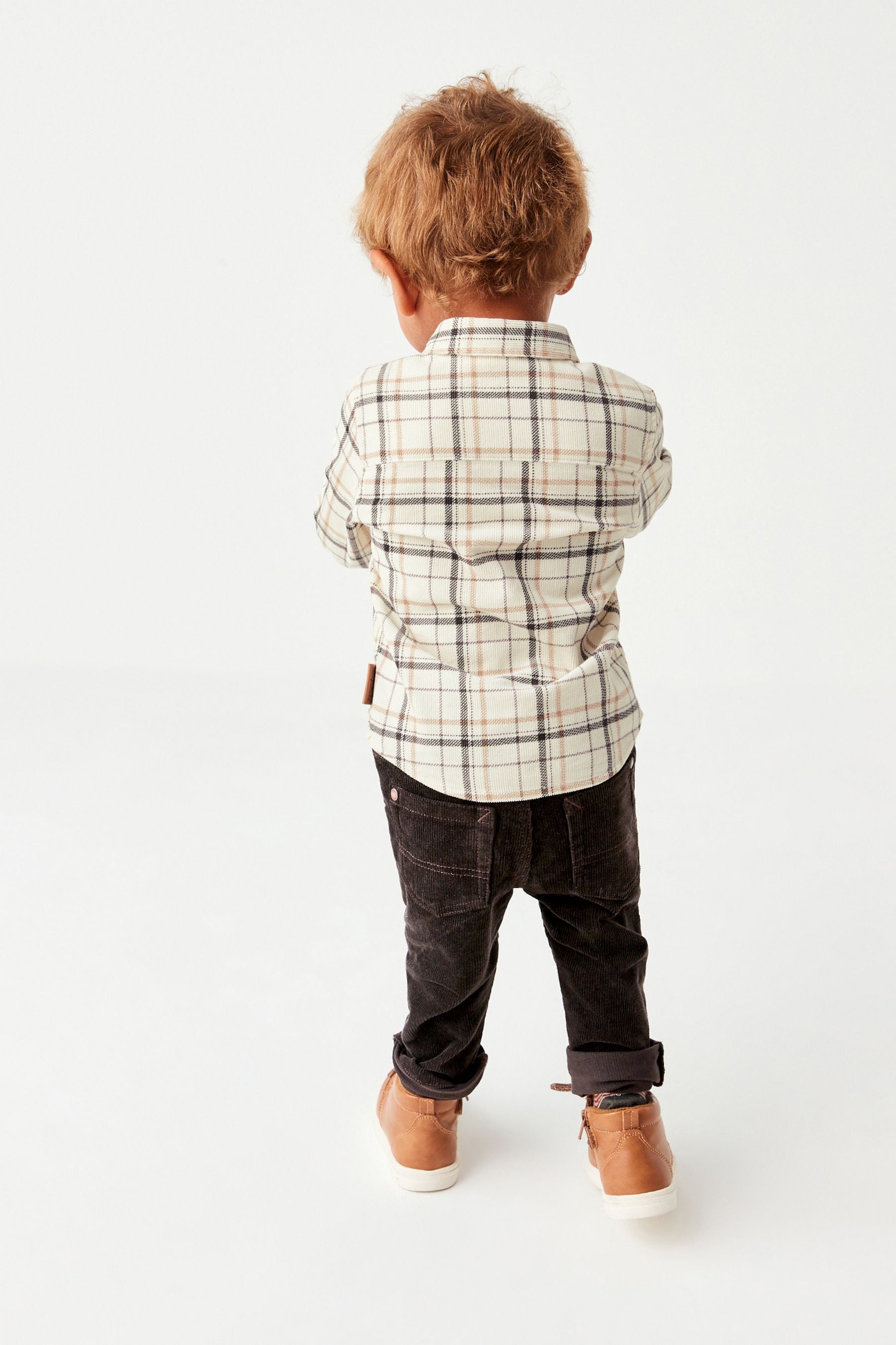 White With Grey Check Long Sleeve Cord Shirt (3mths-7yrs)