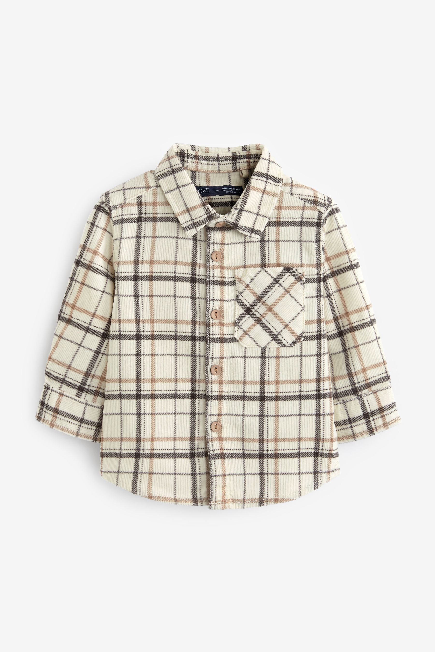 White With Grey Check Long Sleeve Cord Shirt (3mths-7yrs)