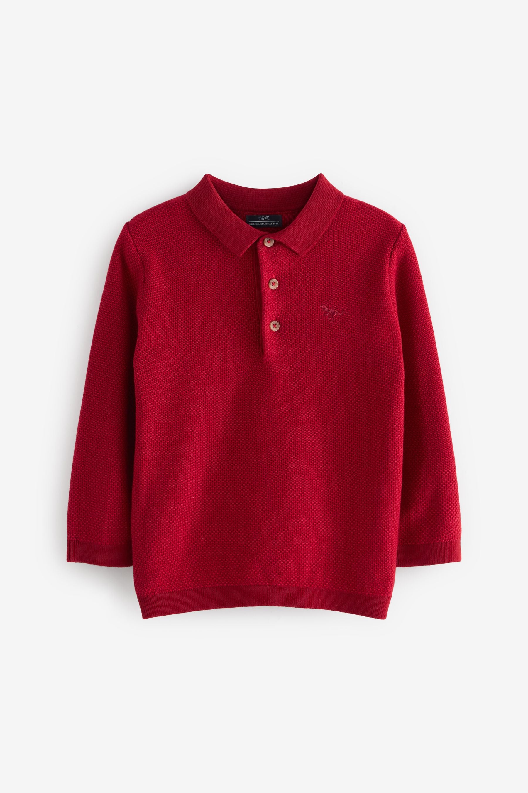 Red Long Sleeve Textured Polo Shirt (3mths-7yrs)