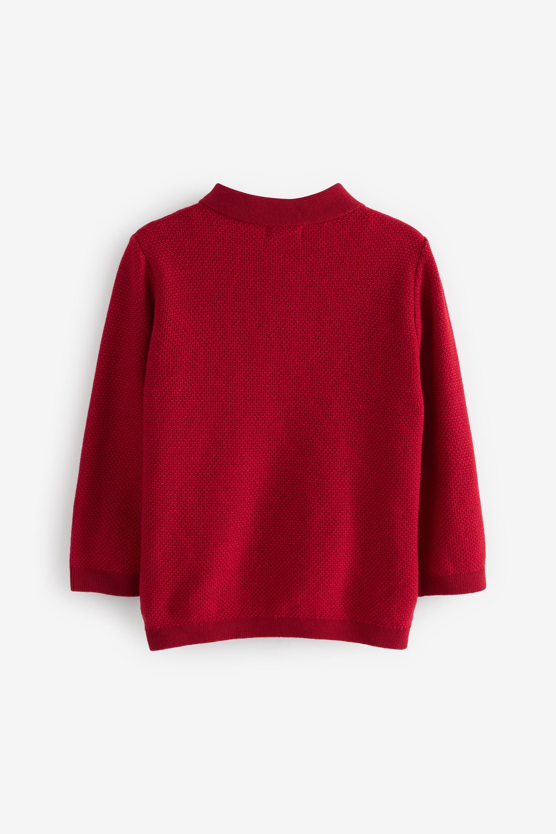 Red Long Sleeve Textured Polo Shirt (3mths-7yrs)