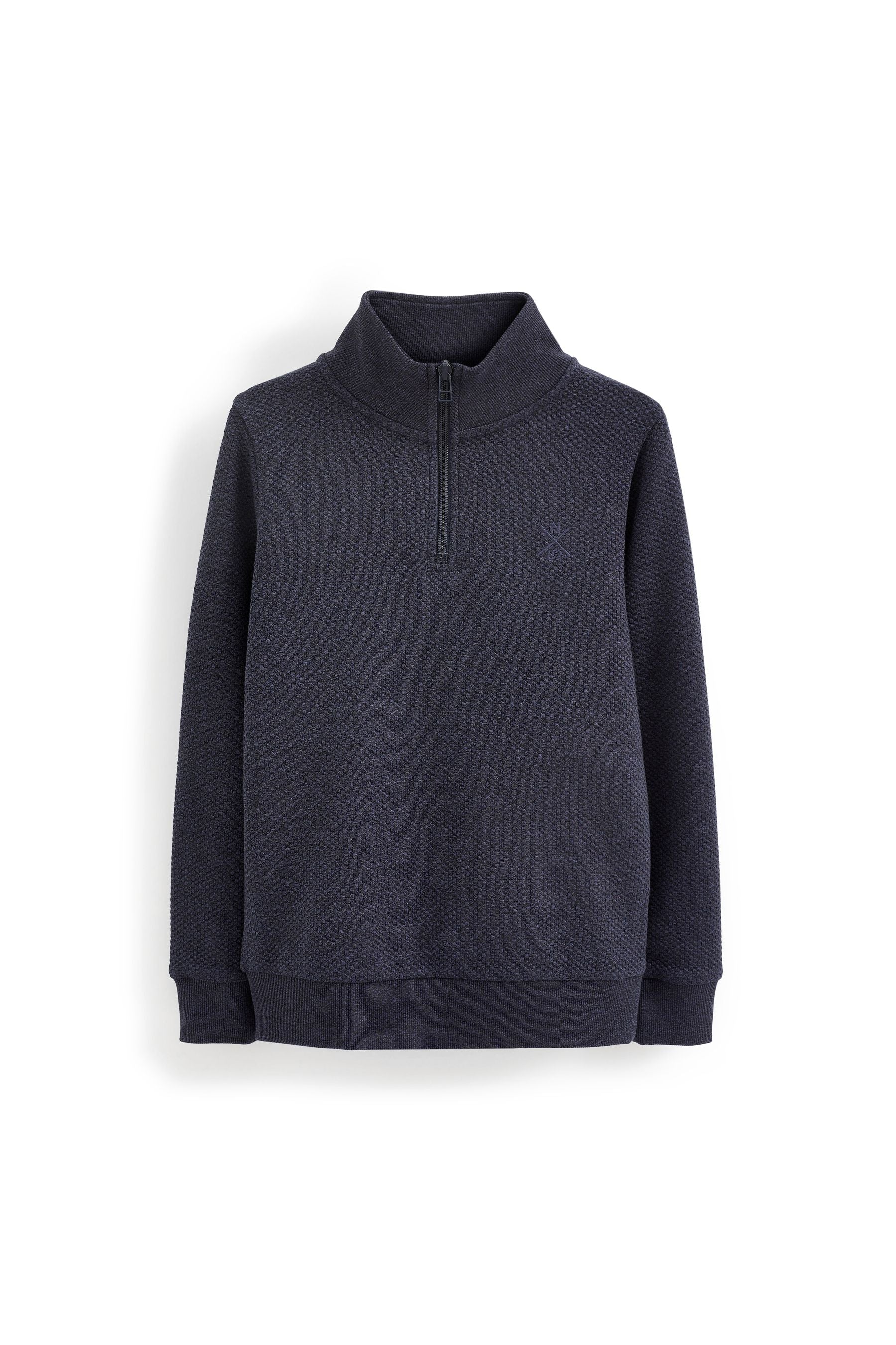 Navy Blue Long Sleeve Textured Zip Neck T-Shirt (3-14yrs)